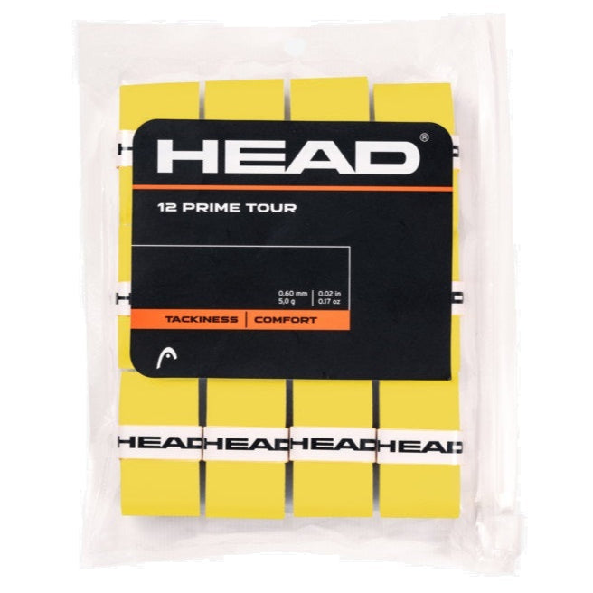 Premium Head Prime Tour Overgrip Tennis Racket Grip - 12 Pack Yellow | Sweat-Absorbing, Non-Slip Performance Grip for Tennis, Badminton, Squash & Racquetball Players | Perfect for Training & Competitive Matches