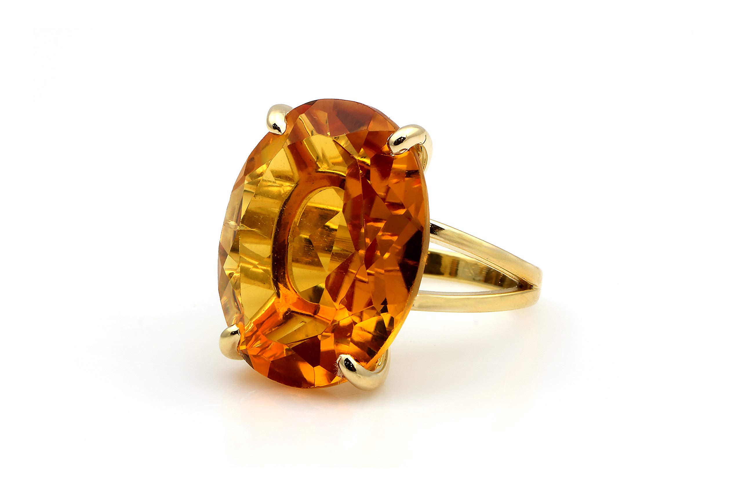 14K Gold Oval Citrine Ring for Women - Elegant Vibrant Citrine Jewelry, Fashion & Bridal Gift - Choose Size & Finish - Comes with Fancy Gift Box - Perfect for Weddings, Anniversaries & Special Occasions