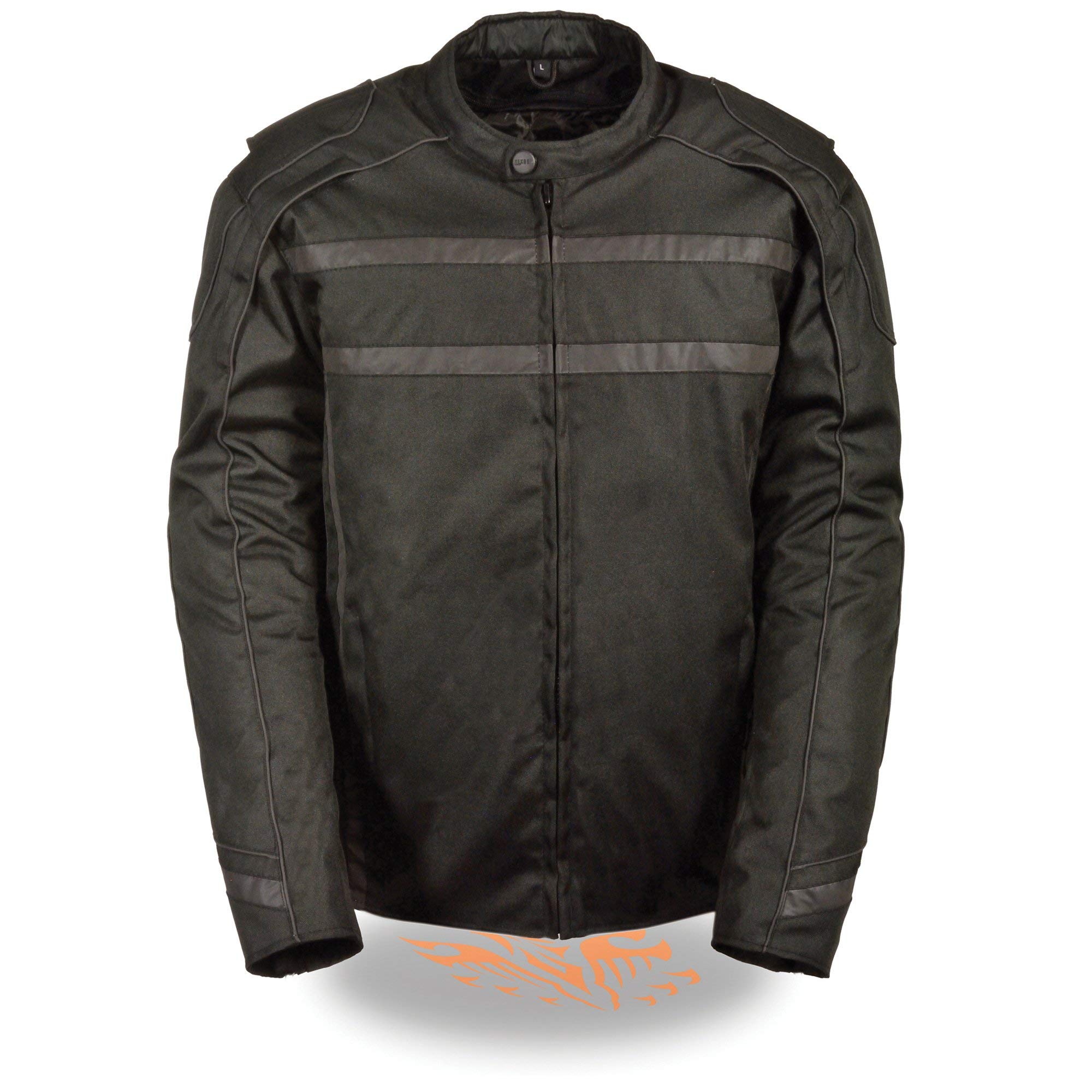 Milwaukee Leather MPM1740 Men's Black Vented Motorcycle Jacket with Reflective Stripes - Breathable Textile Riding Gear for Commuting & Adventure