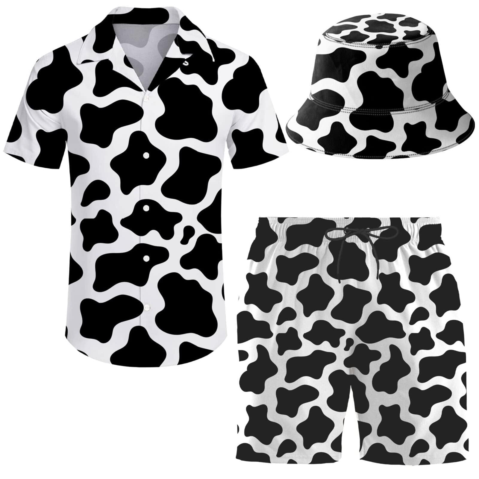 **Men's Hawaiian Print 2-Piece Tracksuit Set - Button Down Shirt & Matching Shorts with Free Bucket Hat | Breathable Summer Outfit for Beach, Vacation & Casual Wear**