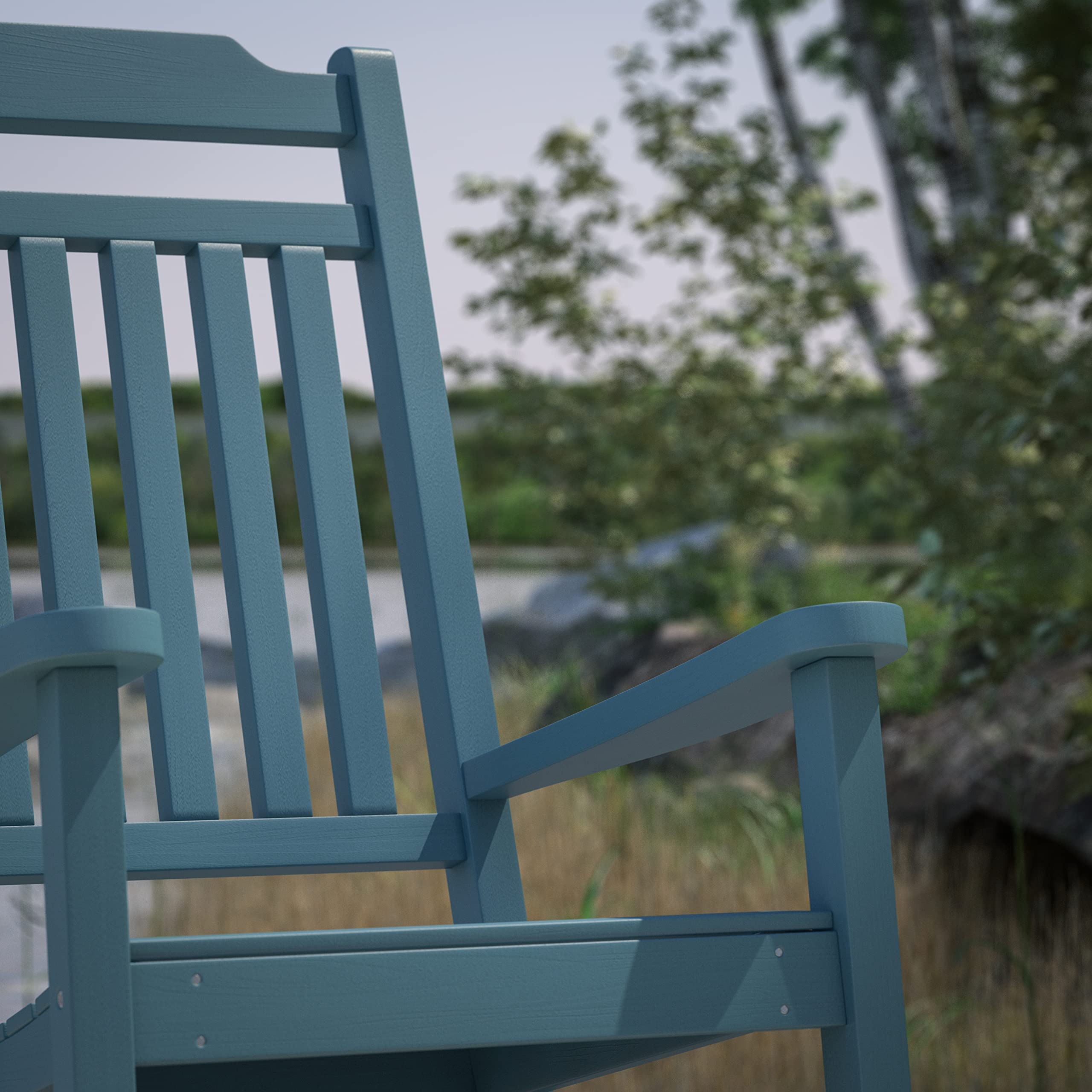 Merrick Lane Hillford All-Weather Rocking Chair - Teal Poly Resin Patio Rocker for Indoor & Outdoor Use - Perfect for Porch, Deck, Garden and Living Room Relaxation