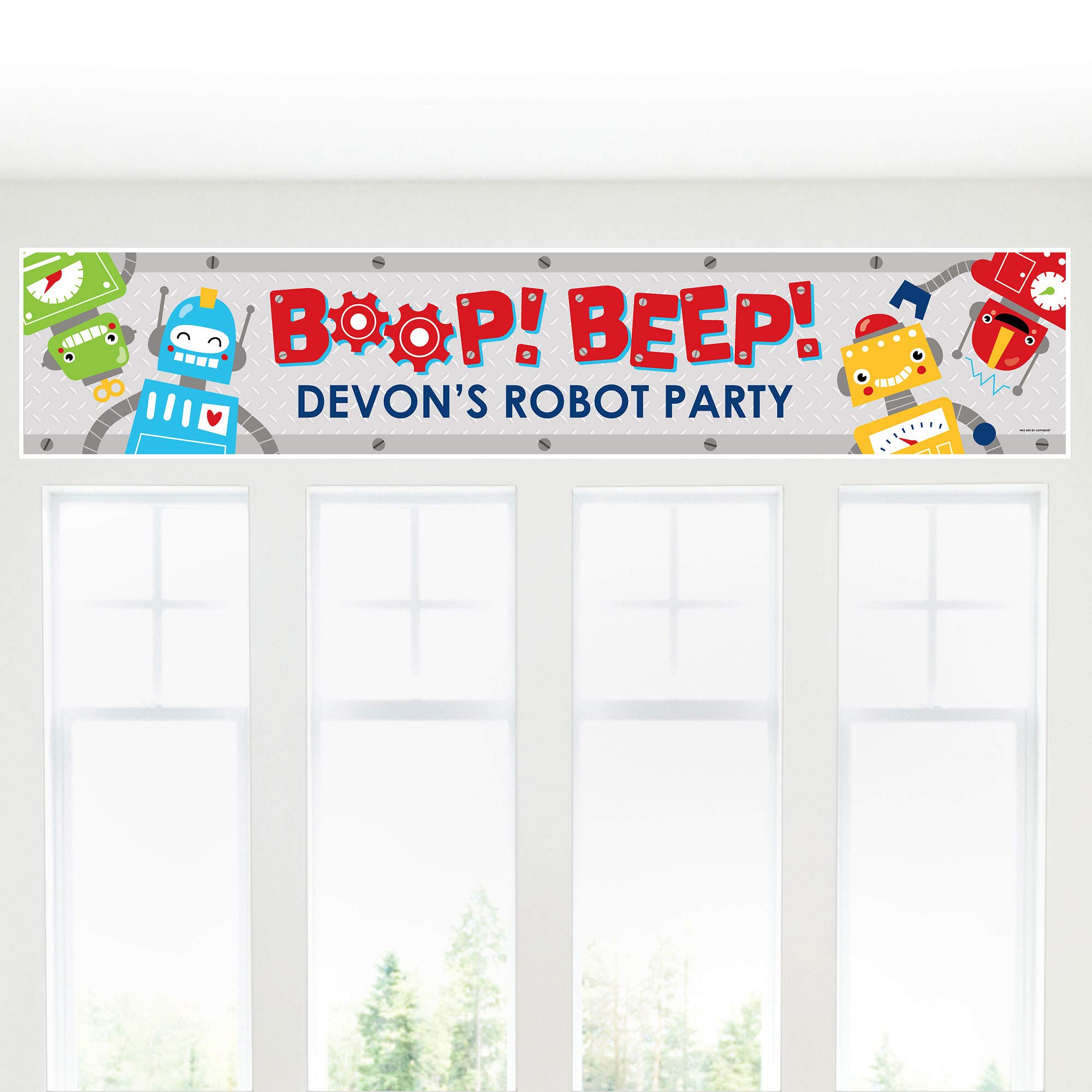 Personalized Gear Up Robots Banner - Custom Birthday Party & Baby Shower Decorations | Unique Robot-Themed Wall Decor for Kids Room, Nursery, or Classroom