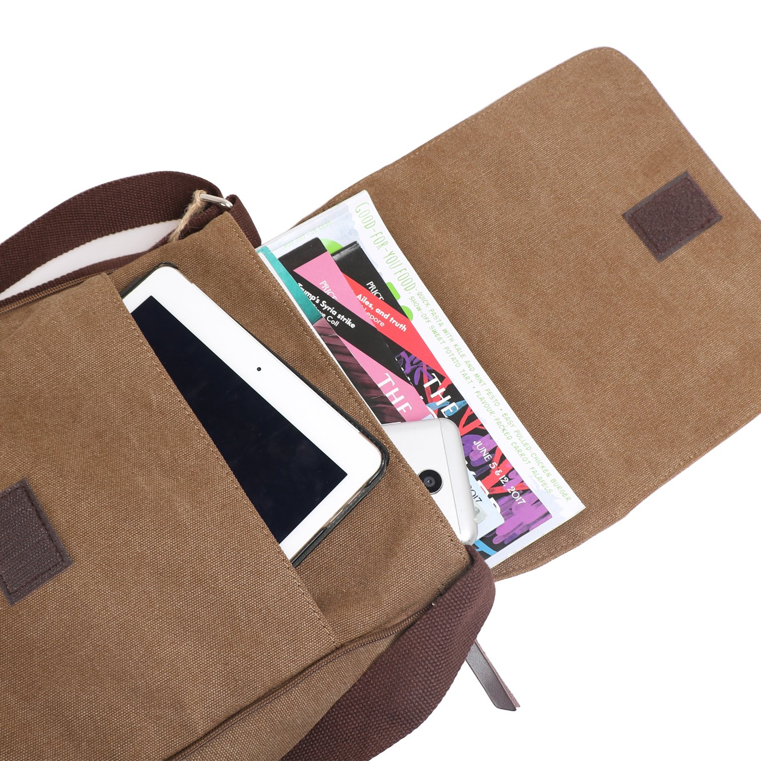 Vintage Canvas Leather Messenger Crossbody Bag - Small Organizer for Work, Travel & Everyday Use