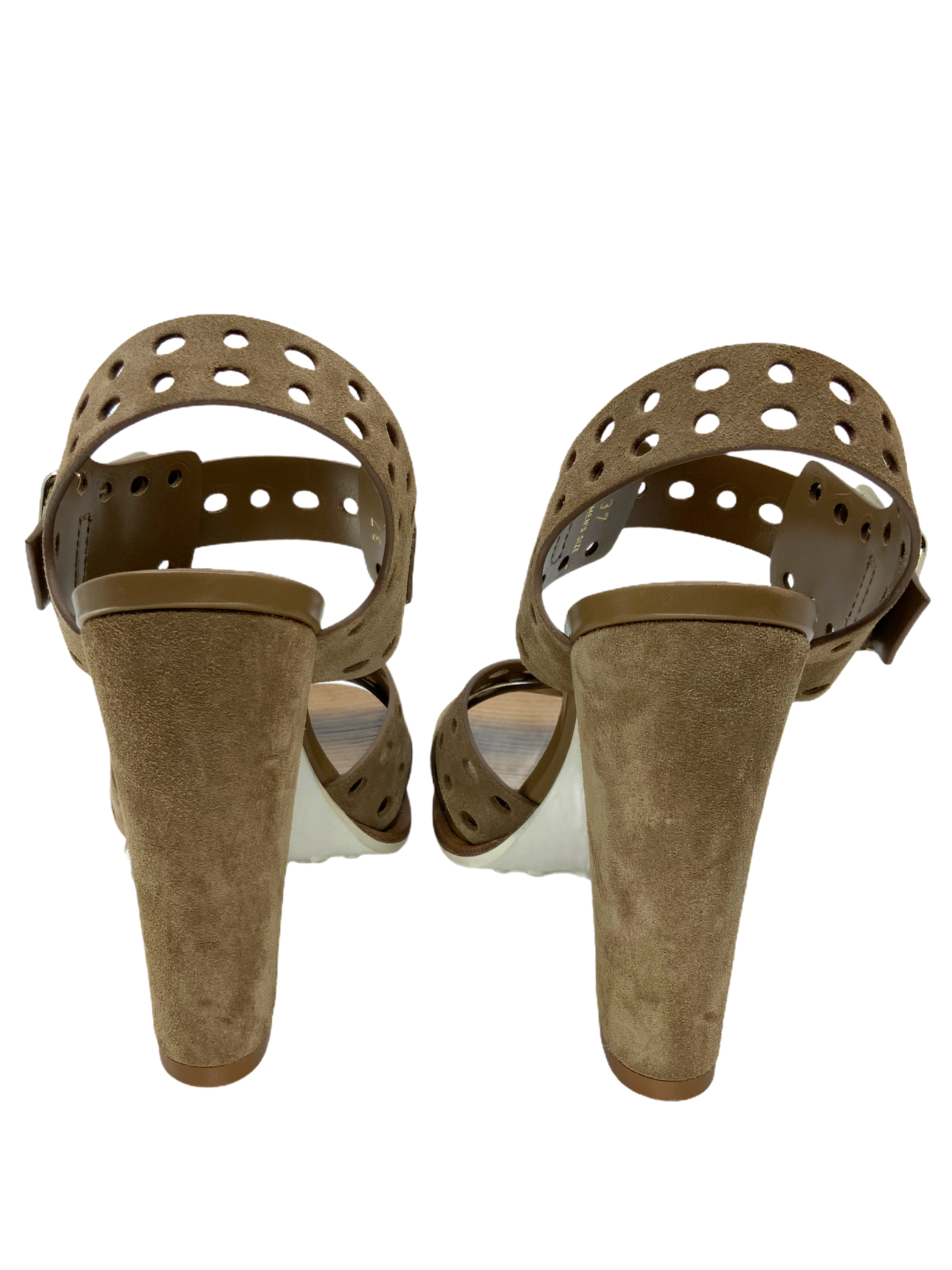 Tod's Women's Perforated Suede Block Heel Sandals Size 7 | Comfortable Summer Dress Shoes for Weddings & Parties