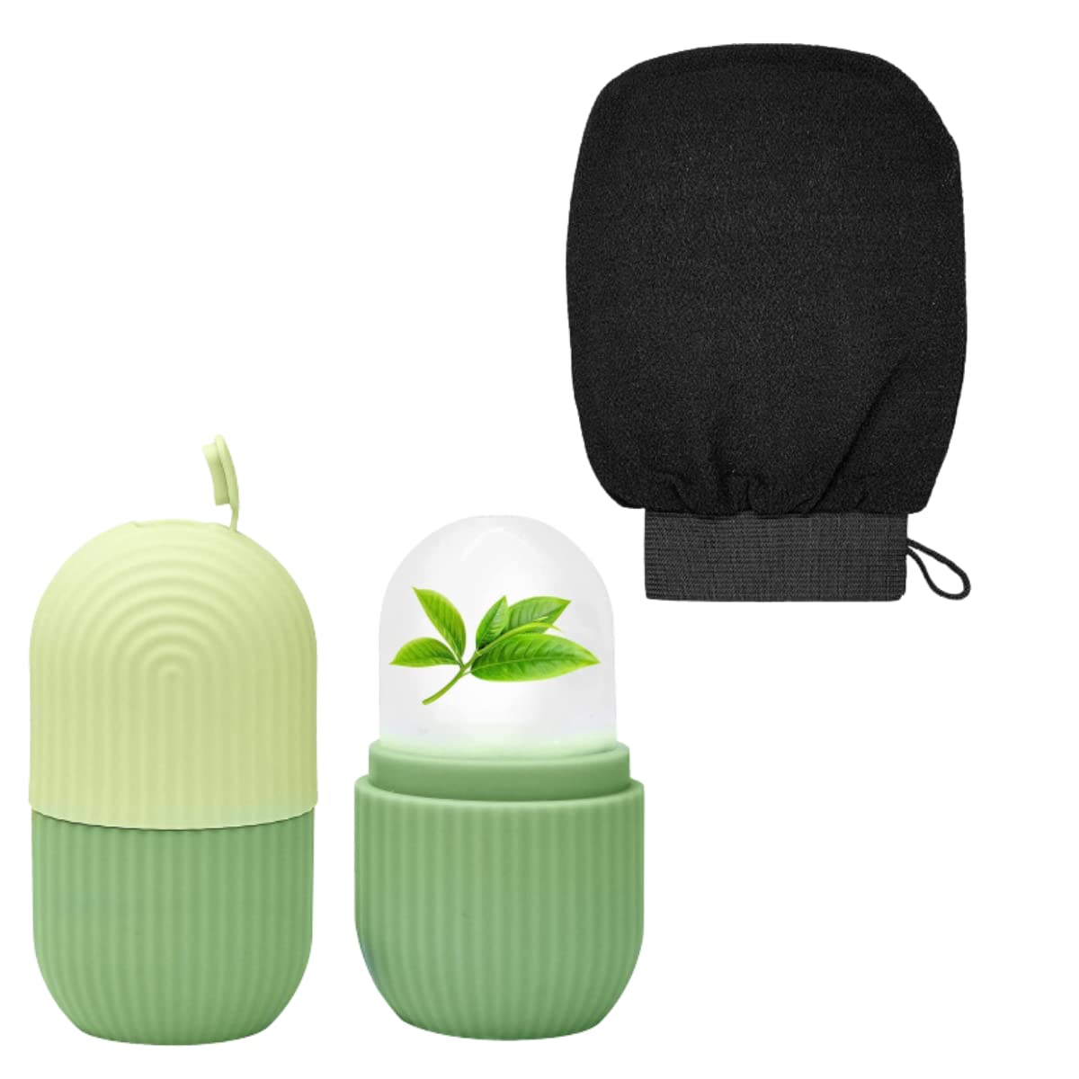 PULSBERY Ice Roller & Exfoliating Gloves Set - Double-Layer Viscose Fiber Body Scrub Mitt for Dead Skin & Tan Removal - Face & Body Exfoliation for Smooth Skin - Perfect for Spa, Skincare Routine & Post-Workout Recovery