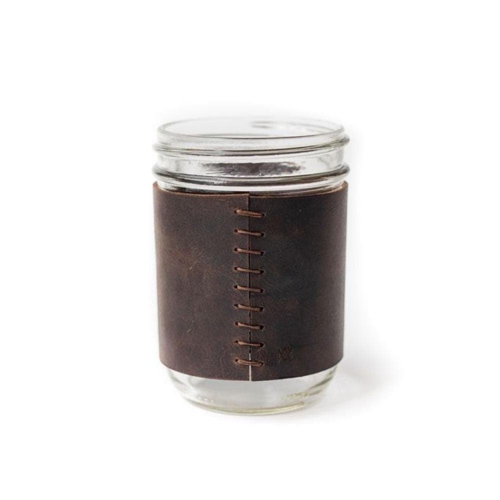 Insulated Leather Mason Jar Sleeve with Glass - Keep Drinks Hot or Cold - Perfect for Coffee, Tea & Outdoor Picnics