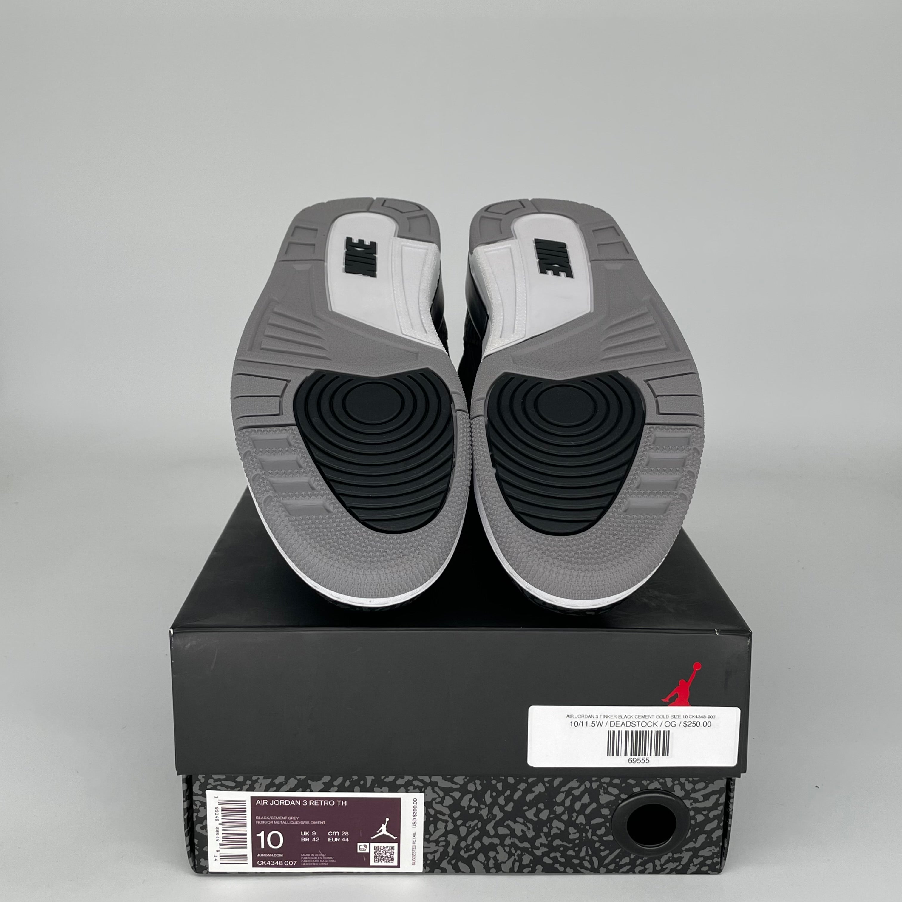 Original Air Jordan 3 Tinker Black Cement Gold Men's Basketball Shoes Size 10 CK4348-007 - Retro Sneakers for Streetwear & Casual Outfits