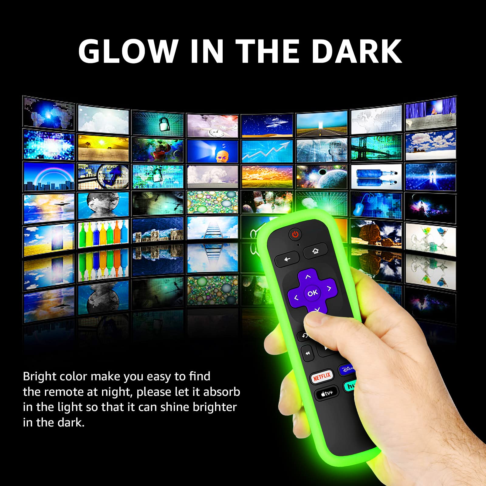 4 Pack Roku Remote Covers - Glow in Dark for Hisense/TCL TVs - Home Theater Accessories