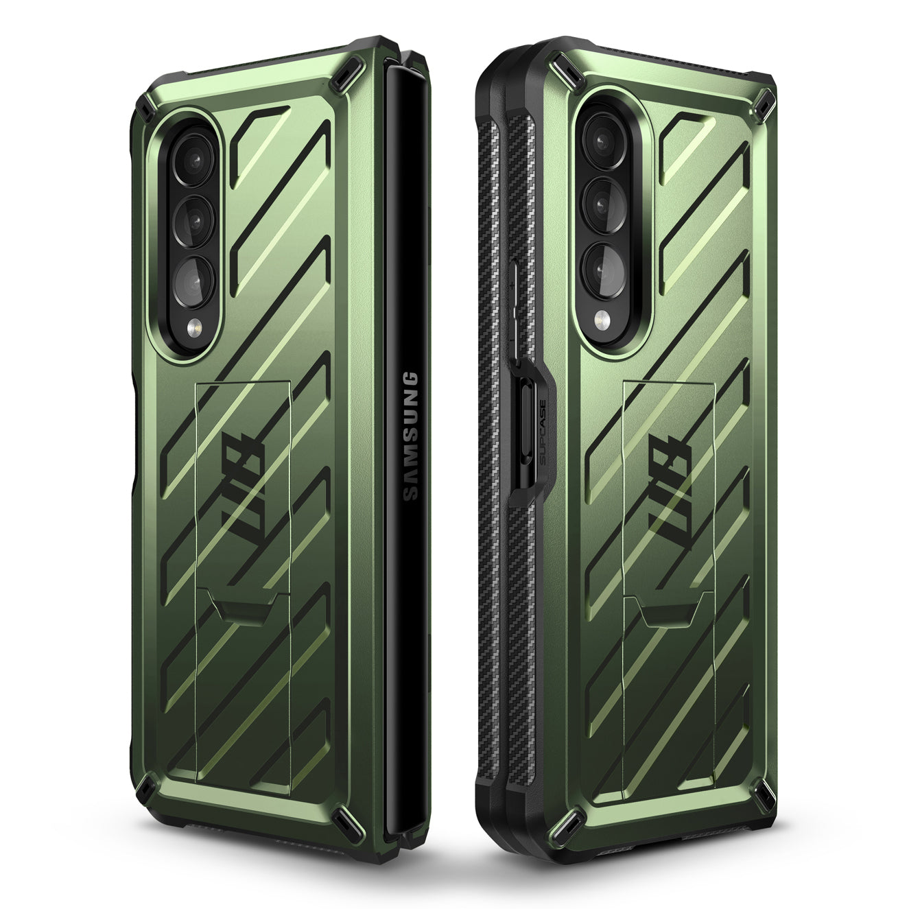 Samsung Galaxy Z Fold 3 Case with Built-in Kickstand & Screen Protector | Dark Green Protective Cover for Work, Travel & Everyday Use