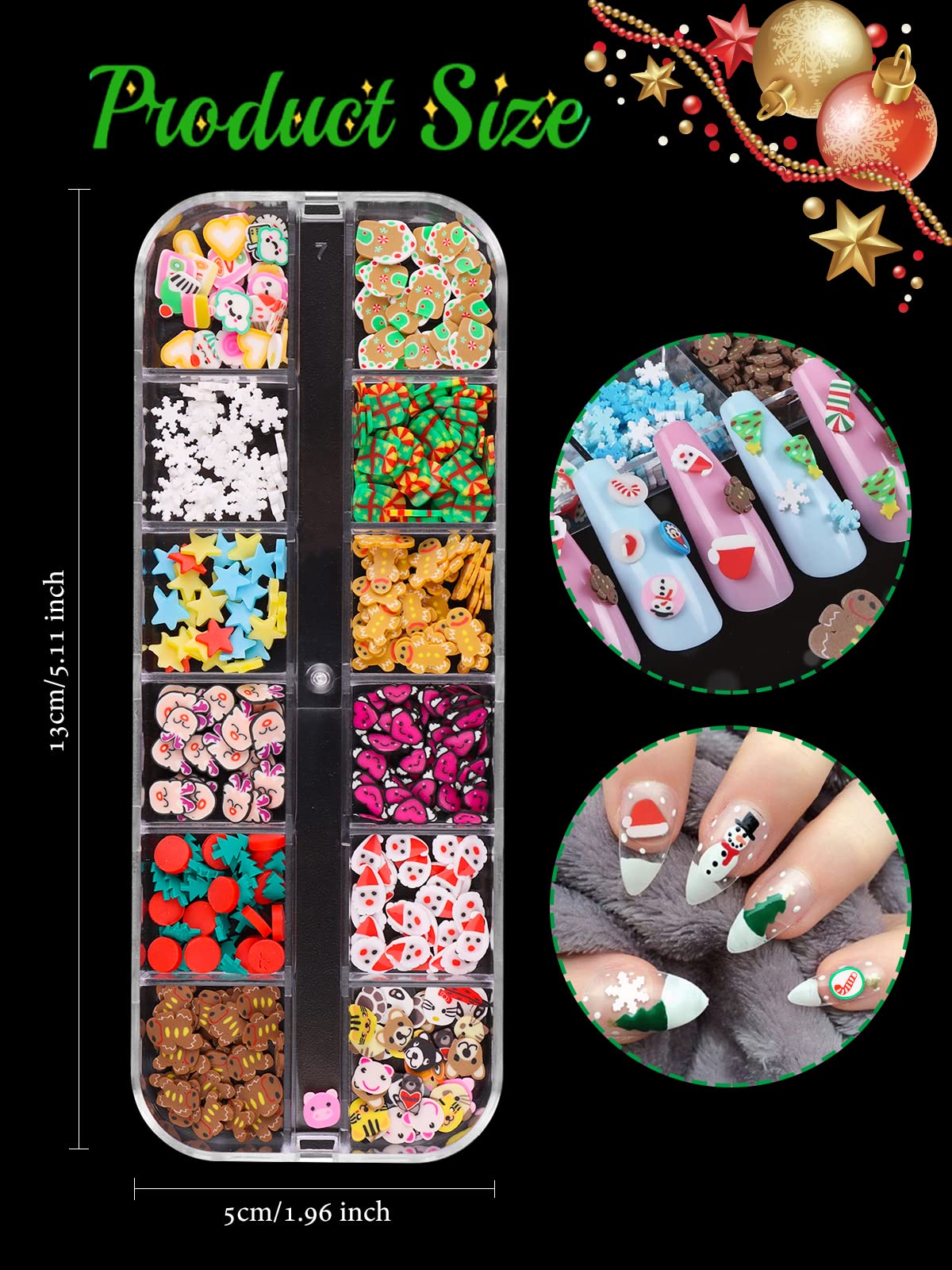Lorvain 36 Grids Christmas Nail Art Slices - 3D Nail Flake Charms with Hearts, Stars, Snowflakes & Santa Designs | DIY Nail Sequins for Women & Girls | Perfect for Holiday Nail Art, Face & Body Decoration (3-Pack Box Set)
