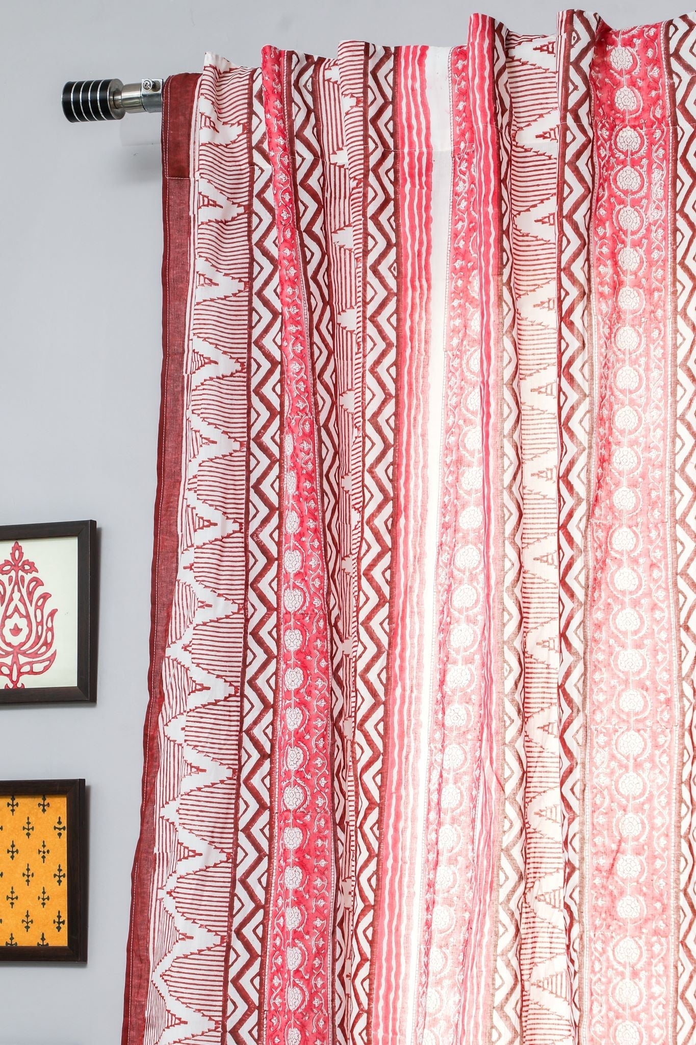 Handblock Printed Cotton Window Curtains - Geometric Romance Design - Elegant Home Decor for Living Room & Bedroom