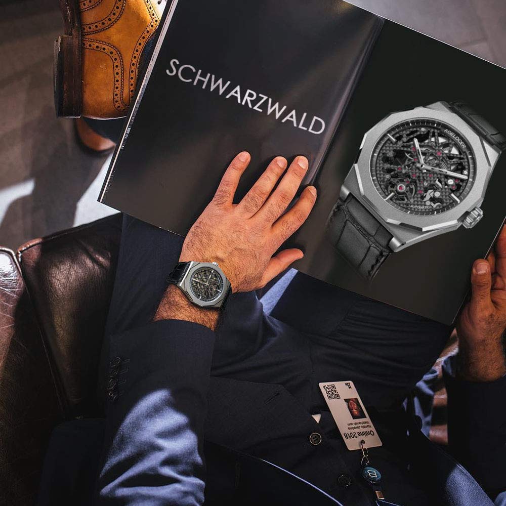 AGELOCER Men's Skeleton Mechanical Watch - Genuine Black Steel Case & Rubber Band - Top Luxury Brand for Men | Perfect for Business, Casual & Formal Occasions