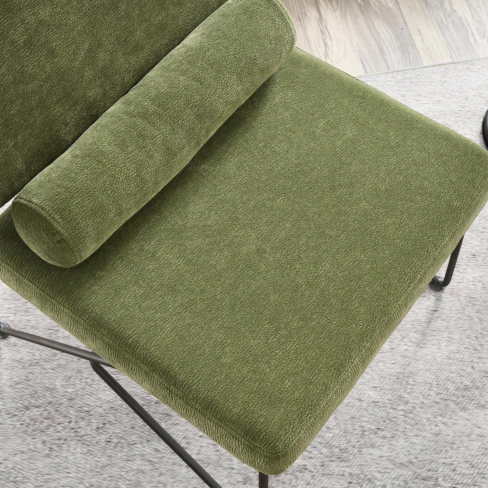 Mid Century Modern Armless Accent Chair - Comfy Chenille Upholstered Lounge Chair with Sturdy Metal Frame - Green Living Room, Bedroom & Waiting Room Seating - Perfect for Relaxing, Reading & Home Decor
