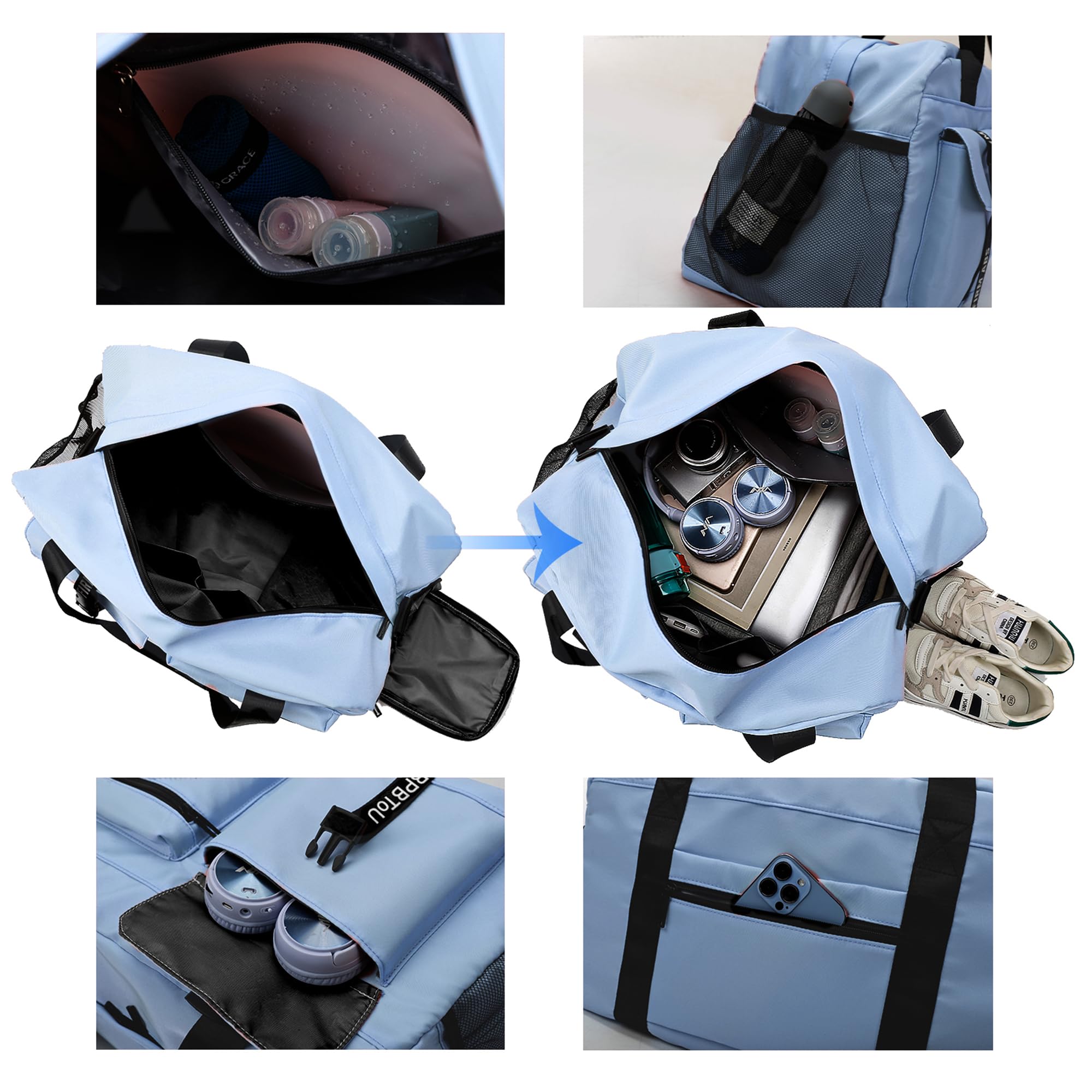 Best Duffle Bag for Women & Men - Waterproof Gym Bag for Travel, Carry On Luggage with Shoe Compartment - Perfect for Fitness, Workout, Dance & Weekend Getaways (Blue)