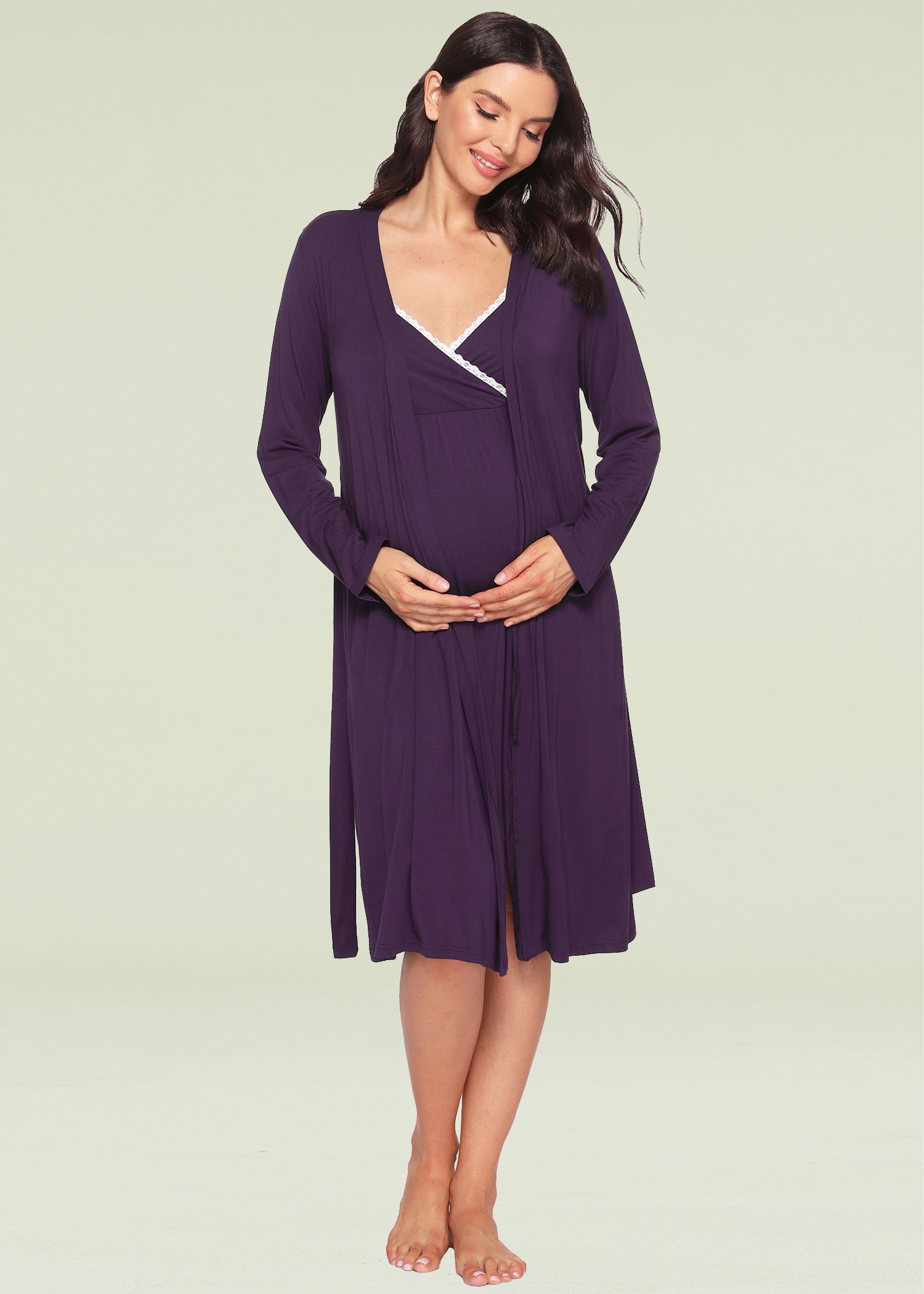 Soft & Comfortable Women's Bamboo Viscose Nursing Nightgown & Robe Set - Breastfeeding Pajamas for New Moms - Perfect for Maternity, Postpartum & Nursing at Home