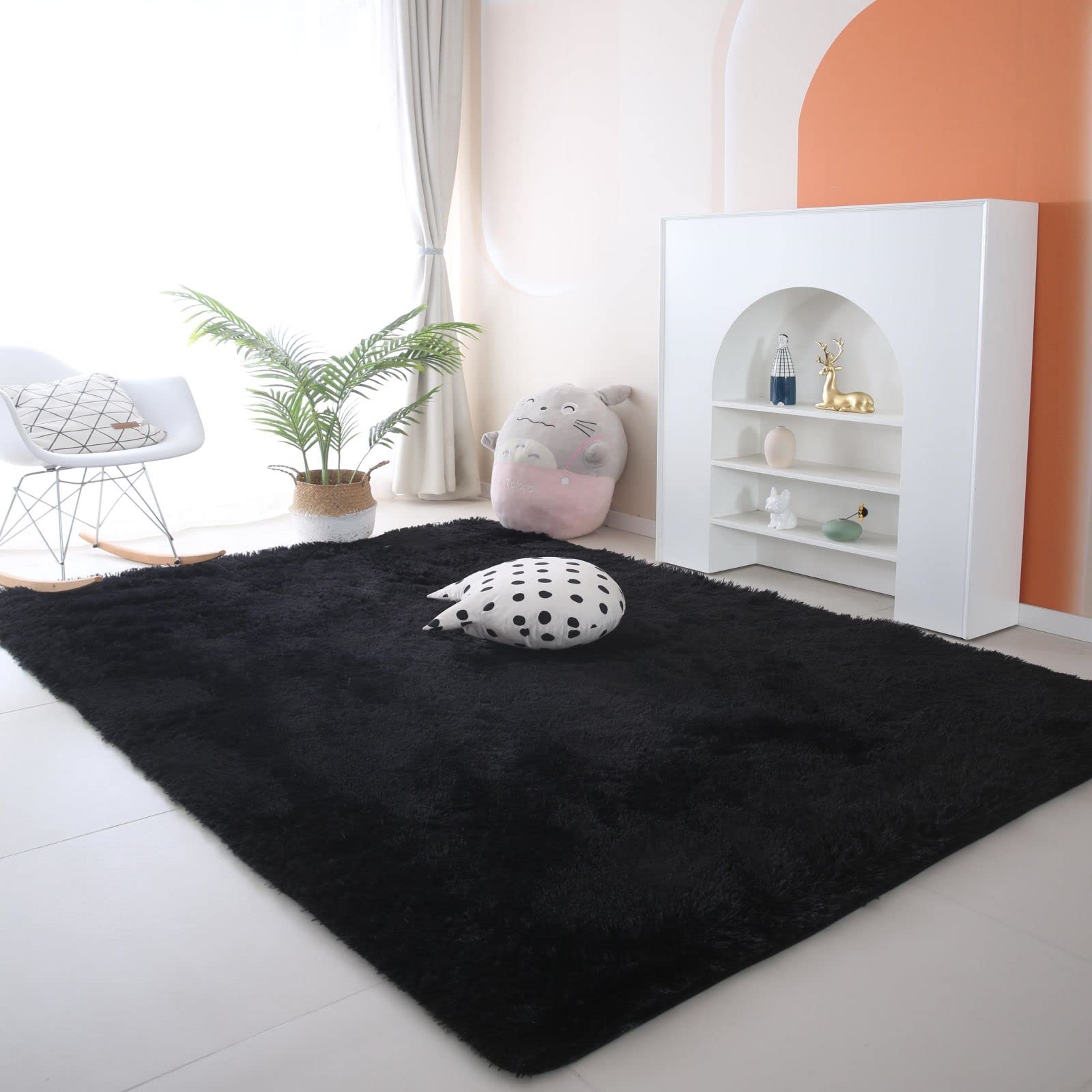 CAIYUECS Ultra Soft Shag Area Rug - Plush Faux Fur Rug for Bedroom, Living Room & Nursery - Non-Skid Modern Home Decor (8x10 Feet, Black) - Perfect for Kids Room, Cozy Floor Seating & Stylish Interior Design