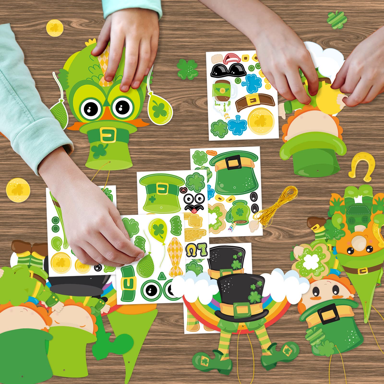 St. Patrick's Day Craft Kit for Kids - 30 Pack DIY Stickers with Leprechauns, Shamrocks & Owls - Fun Party Activities & Classroom Projects for St. Patty's Day Celebrations