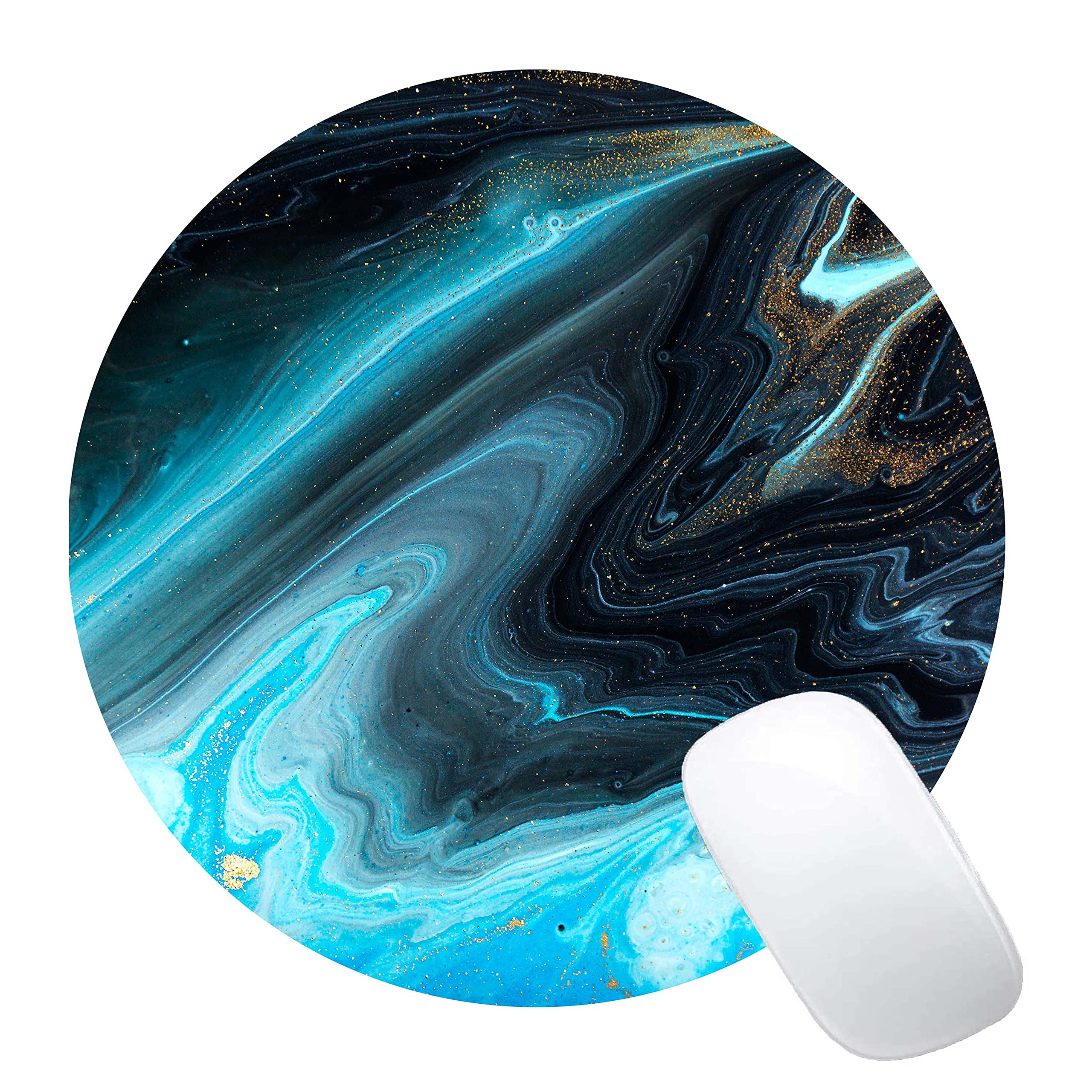 Blue and Gold Marble Round Mouse Pad - Non-Slip Rubber Base, Portable Office & Gaming Mousepad for Laptop & PC - Perfect for Work, Home & Travel Use