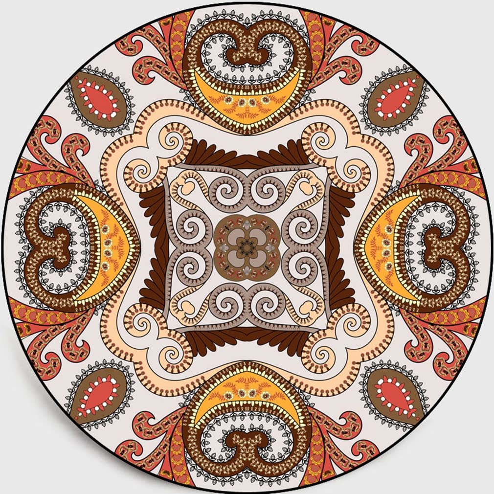Bohemian Round Area Rug 5.2' x 5.2' - Geometric Mandala Floral Design Non-Shedding Non-Slip Carpet for Bedroom, Living Room, Kitchen & Outdoor Use - Boho Chic Home Décor Floor Mat