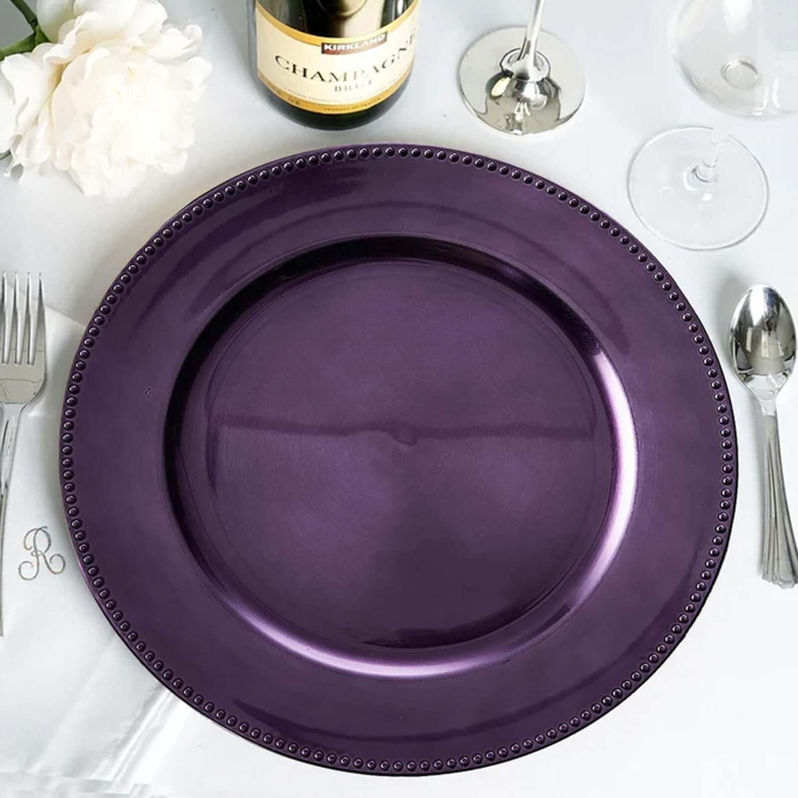 Efavormart 6-Pack 13 Inch Purple Beaded Round Charger Plates - Elegant Table Decor for Weddings, Holidays, Parties & Special Events - Perfect for Dining, Buffets & Centerpiece Displays