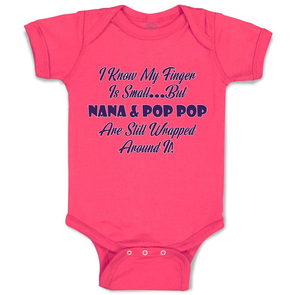 Funny Baby Bodysuit - 'I Know My Finger Is Small... But Nana & Pop Pop' Cute Cotton Onesie for Boys & Girls (6 Months, Hot Pink) - Perfect for Family Photos, Grandparent Visits & Playtime