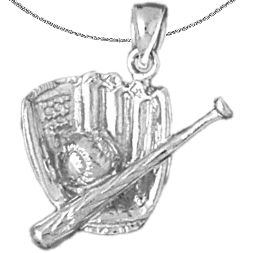 14K White Gold Baseball Glove & Bat Pendant Necklace - 18