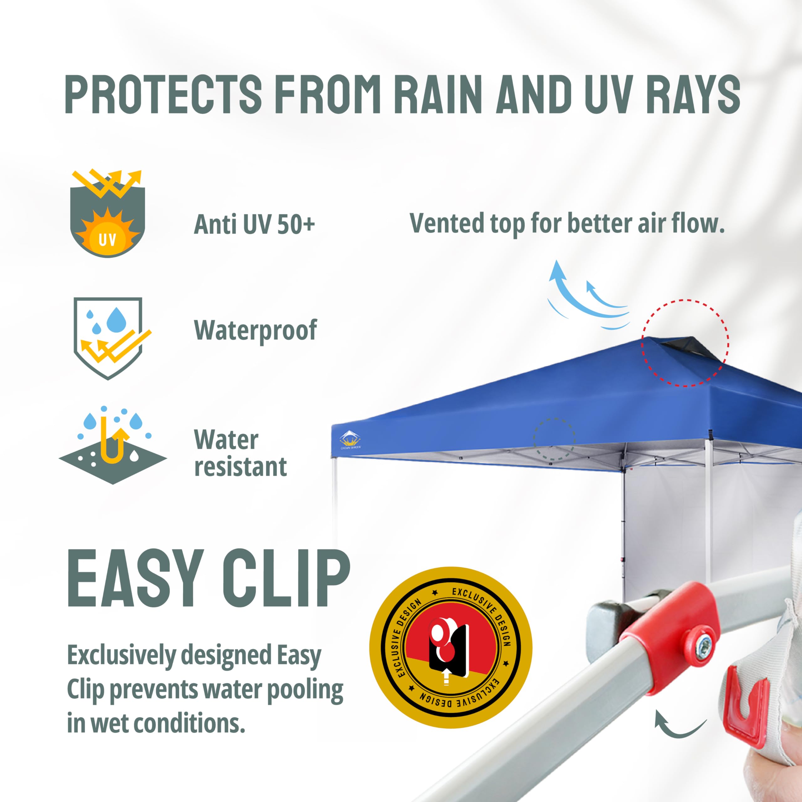 CROWN SHADES 12x12 Pop Up Canopy Tent with 150D Silver Coated Fabric - Instant Commercial Canopy Includes 1 Removable Sidewall, 4 Ropes, 8 Stakes, Weight Bags & STO 'N Go Bag - Perfect for Outdoor Events, Beach Parties, Camping & Farmers Markets (Blue)