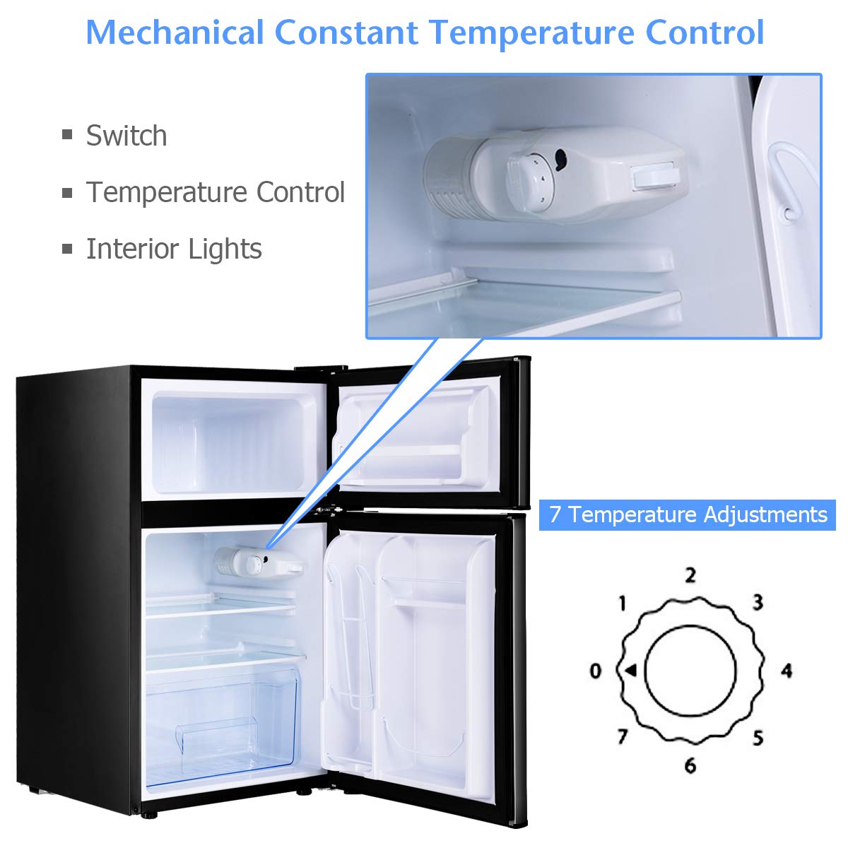 COSTWAY 3.2 cu ft Compact Refrigerator with Freezer | 2-Door Mini Fridge with Reversible Door, Removable Glass Shelves & Mechanical Control | Perfect for Dorm, Office, Apartment, RV & Small Spaces (Black)