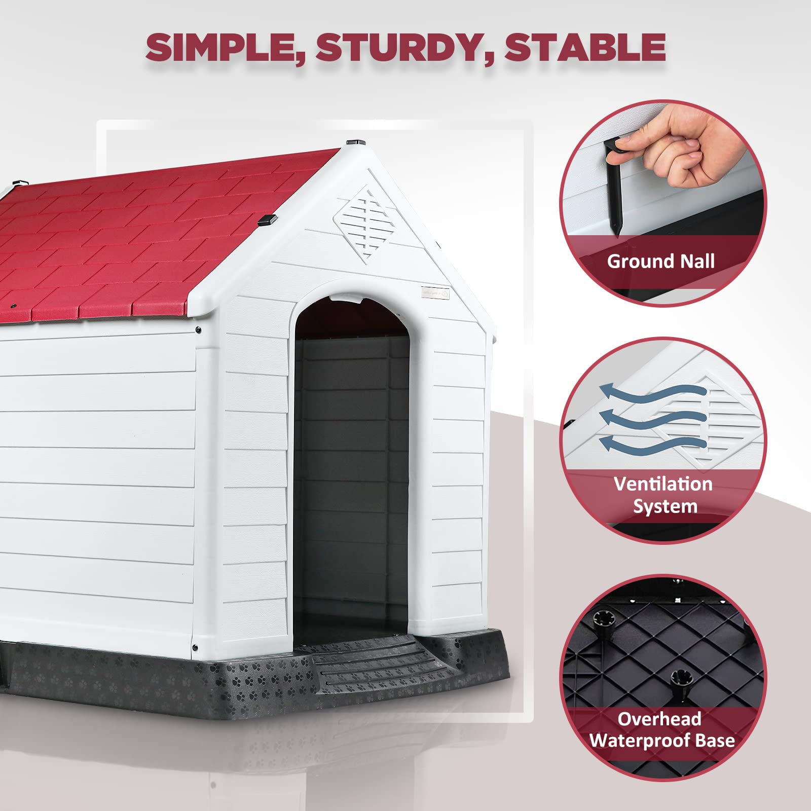 OFIKA Insulated Waterproof Dog House for Small Medium Large Dogs - Durable Plastic Indoor/Outdoor Pet Shelter with Air Vents & Elevated Floor | Easy to Assemble & Clean | Perfect for Backyard, Patio or Garage Use