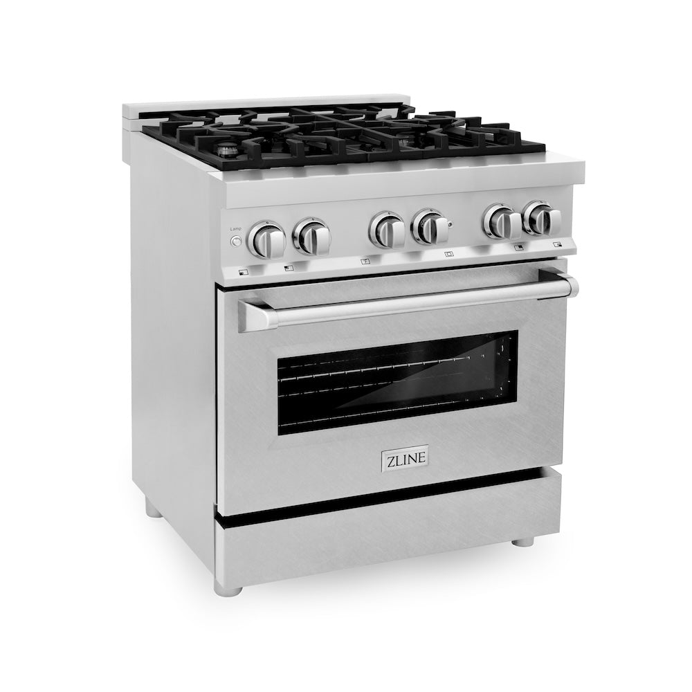 ZLINE 30-inch 4.0 cu. ft. Dual Fuel Range with 4-Burner Gas Cooktop & Electric Convection Oven - Stainless Steel with Satin Finish - Perfect for Modern Kitchens & Professional Cooking