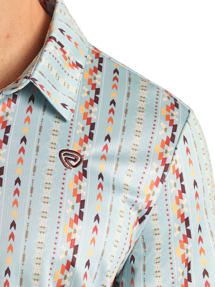 Rock & Roll Denim BM51T06005 Men's Aztec Printed Polo Shirt - Sky Blue Casual Wear for Street Style & Music Festivals