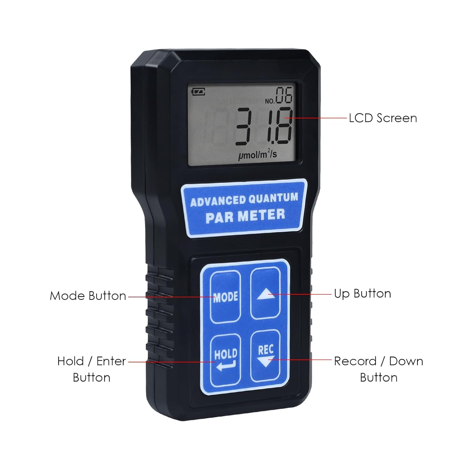 Quantum PAR Meter for LED Grow Lights - PPFD Tester with Data Logging & Calibration (400-700nm) | Measure Light Intensity in Grow Rooms & Greenhouses | Ideal for Indoor Gardening, Hydroponics & Plant Growth Monitoring