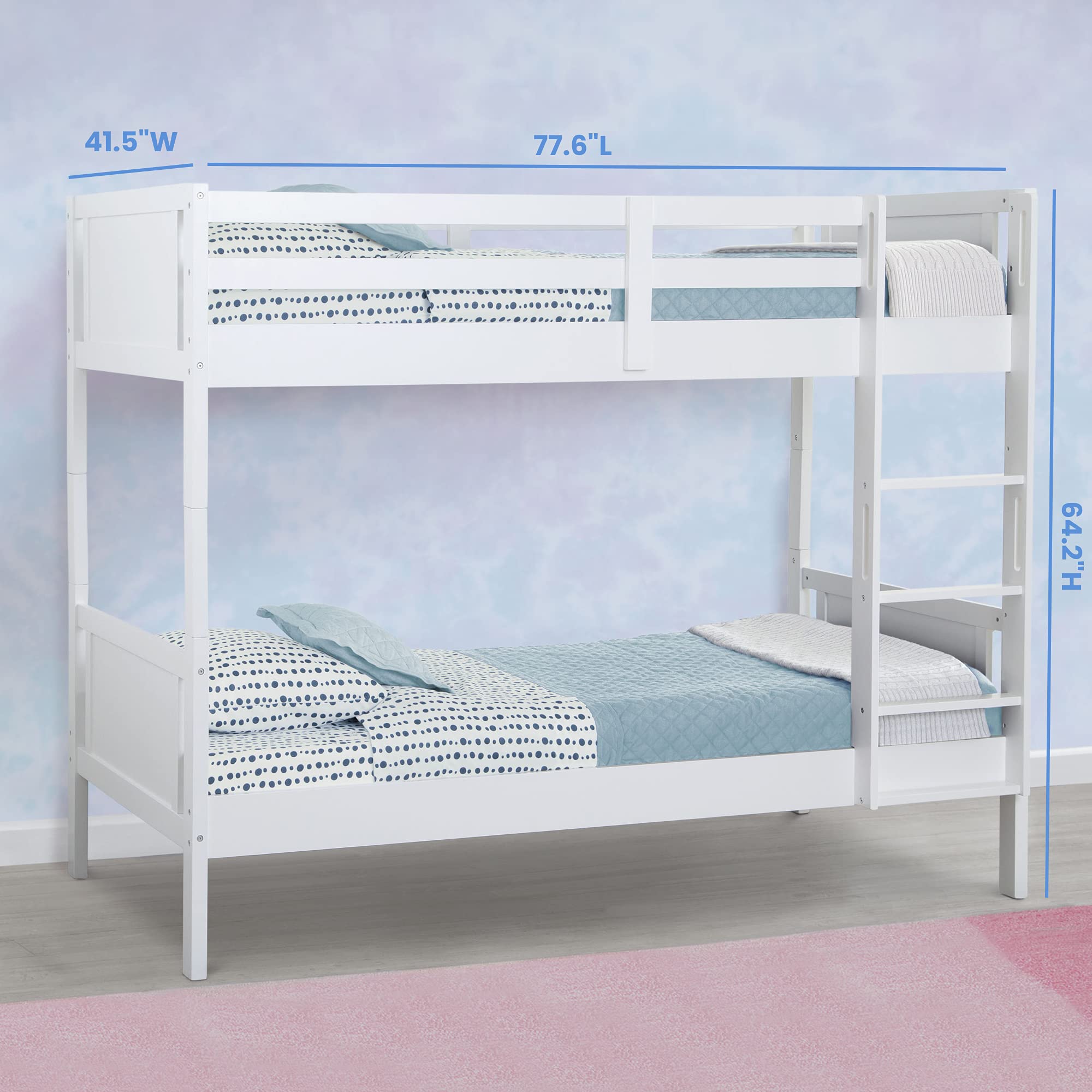 Delta Children White Convertible Twin Over Twin Wood Bunk Bed with Ladder & Guardrails - Converts to 2 Standalone Twin Beds - Sturdy & Safe Kids Bedroom Furniture for Small Spaces - Ships in 2 Boxes | Perfect for Shared Kids Rooms, Sleepovers & Space-Saving Solutions