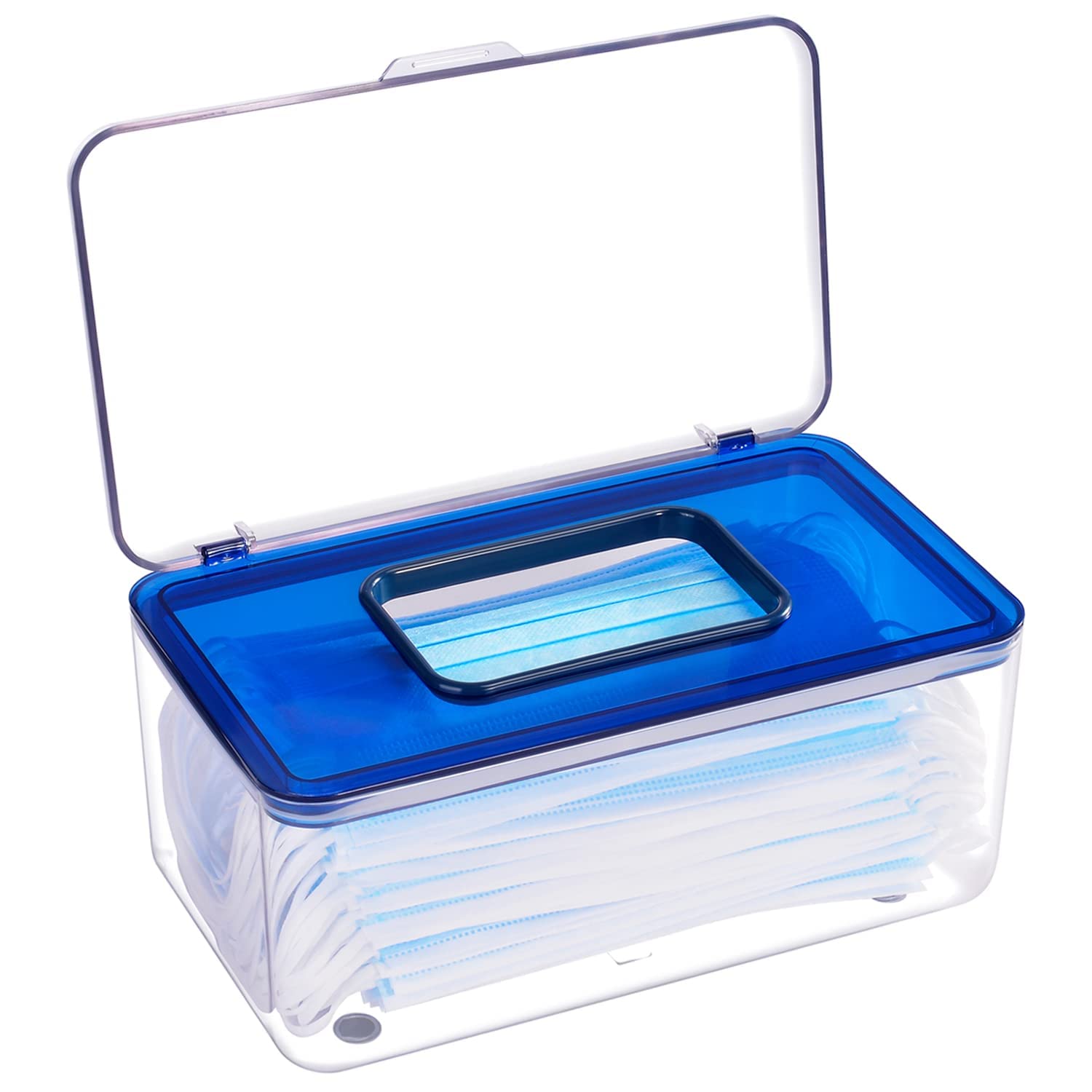 Blue Mask Storage Box with Lid - Portable & Hygienic Mask Organizer Case, Multi-Functional Mask Dispenser for Home, Office & Travel Use
