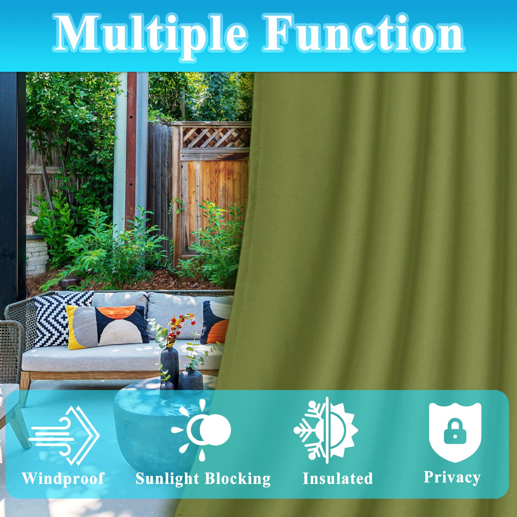 Frelement Waterproof & Heat Insulated Outdoor Curtains - Olive 100