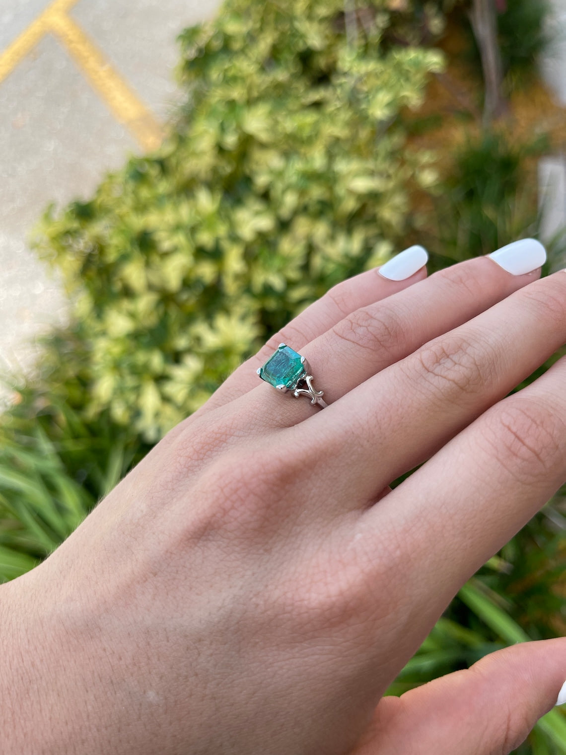 3.25ct 14K White Gold Rare Blue Green Asscher Cut Emerald Vintage Scroll Solitaire Engagement Ring for Women - Perfect for Proposals, Anniversaries & Special Occasions