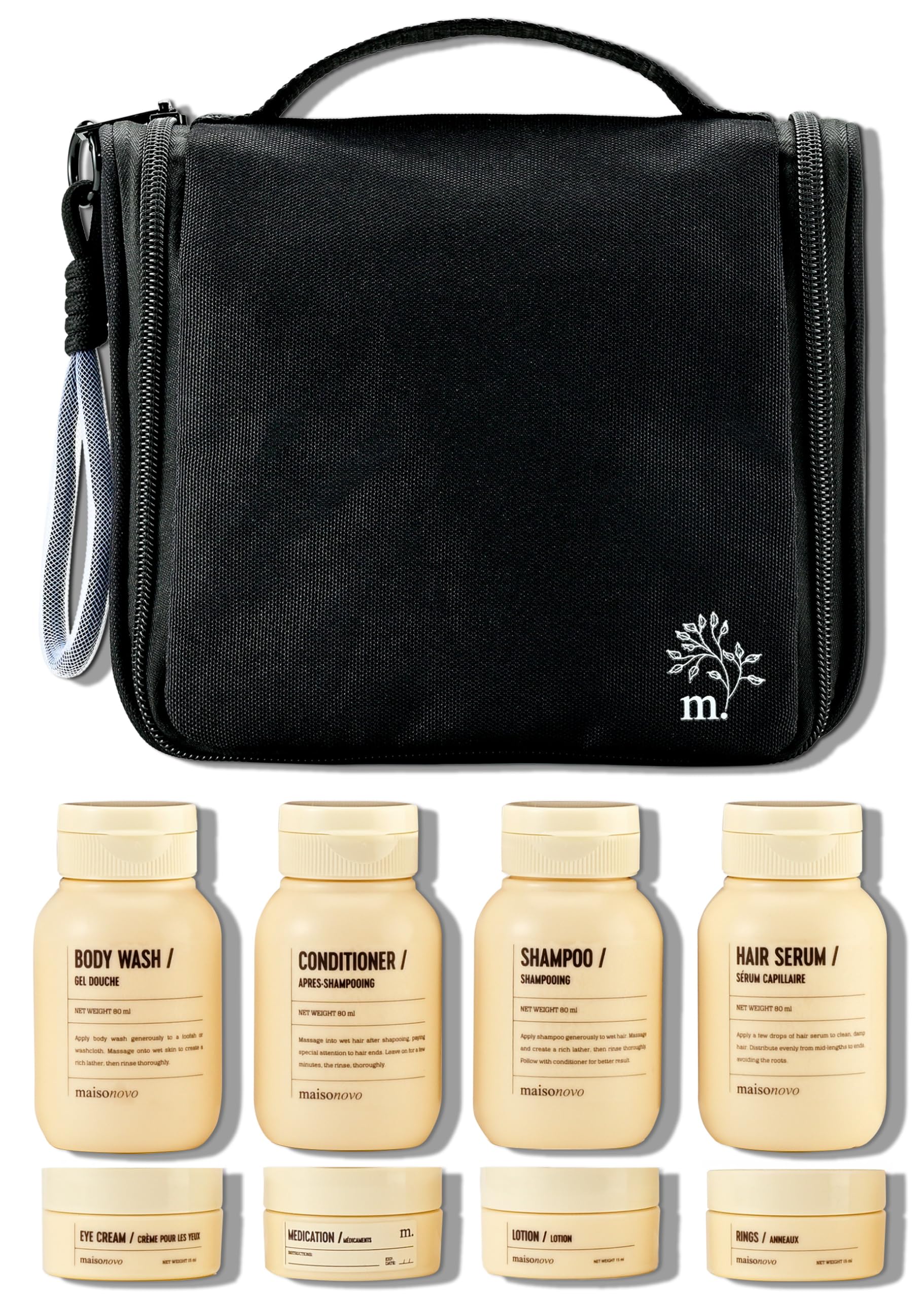 MAISONOVO TSA Approved Travel Bottles for Toiletries - 4-Pack Leak Proof Refillable Containers with Waterproof Toiletry Bag | Perfect for Airplane Carry-On, Gym, Camping & Vacation Essentials