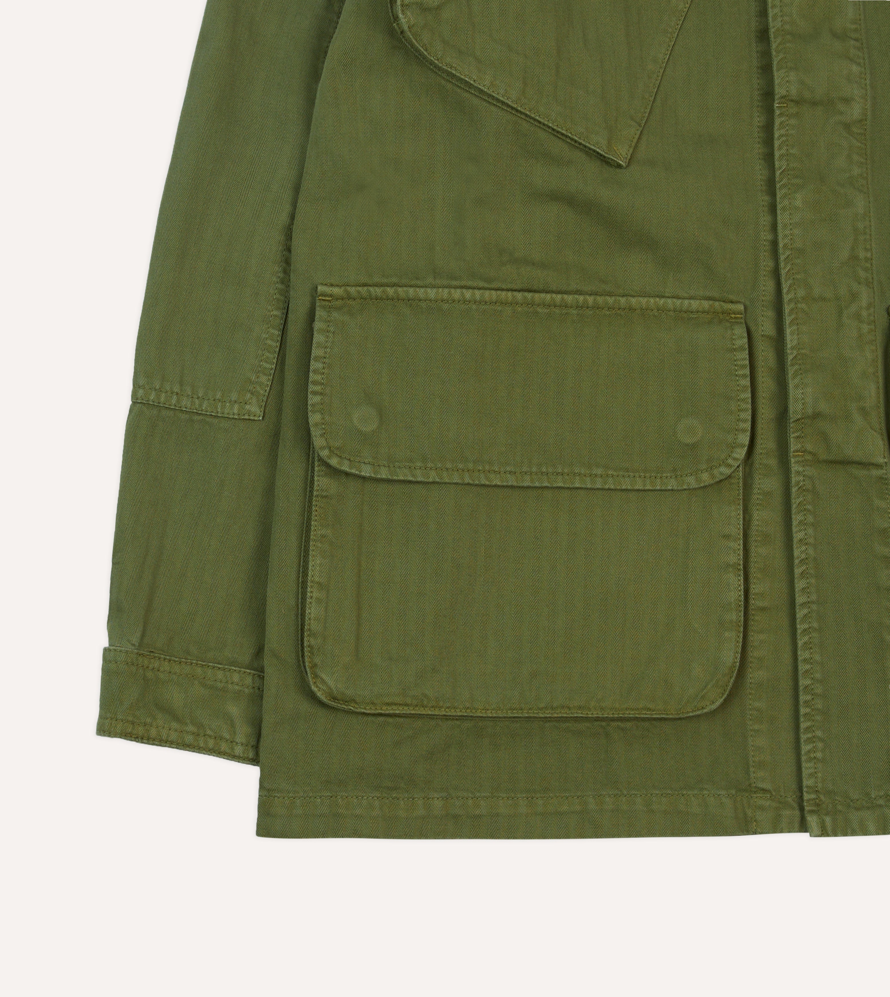 Olive Herringbone Cotton Jungle Jacket for Men - Lightweight Outdoor Adventure Jacket for Hiking, Camping & Safari - Water-Resistant & Breathable
