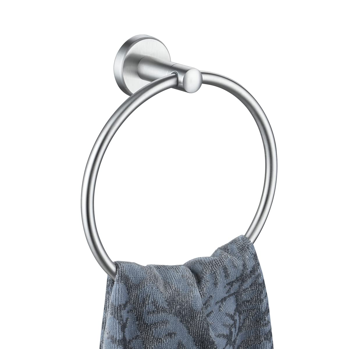 JQK 304 Stainless Steel Bathroom Towel Ring - Brushed Nickel Wall Mount Hand Towel Holder TR130-BN for Bath, Kitchen & Guest Room Decor