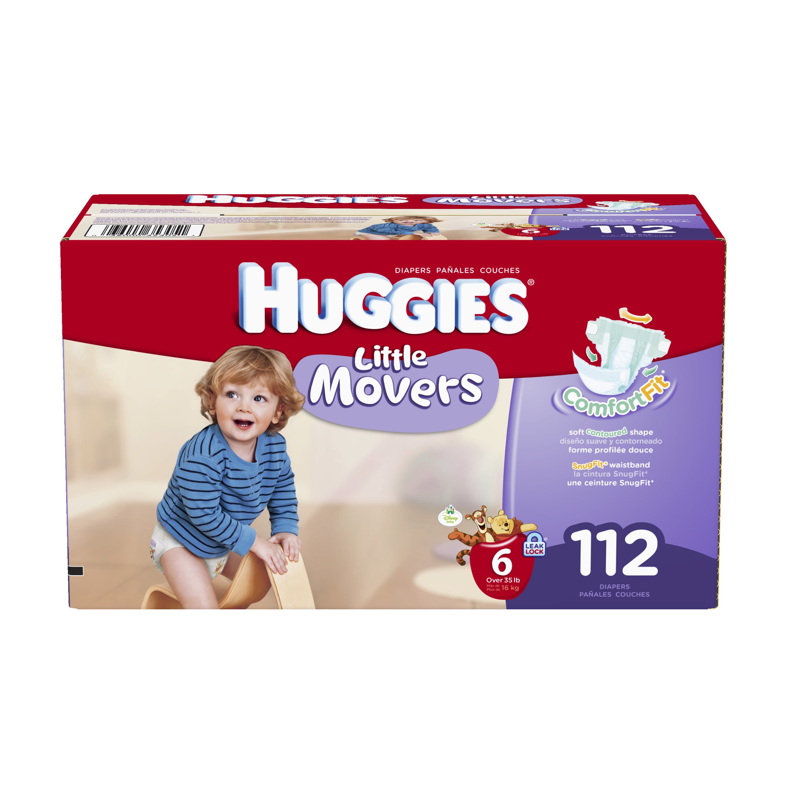 Huggies Little Movers Diapers Size 6 - 112 Count Economy Plus Pack | Super Absorbent Baby Diapers for Active Toddlers | Day & Night Protection for Crawling & Walking | Secure Fit with Leak Lock System | Packaging May Vary