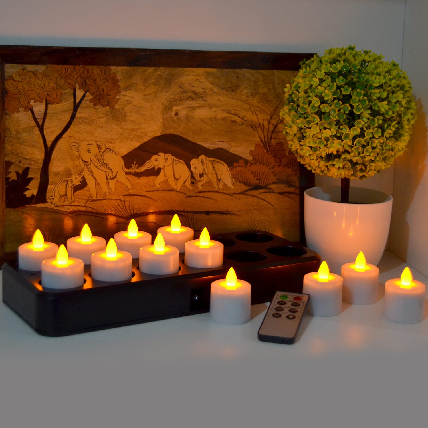 TELOSMA 12-Pack Rechargeable LED Tealight Candles with Timer & Remote - Flameless Battery-Operated Amber Yellow Lights for Home Decor, Weddings, Parties, and Romantic Ambiance