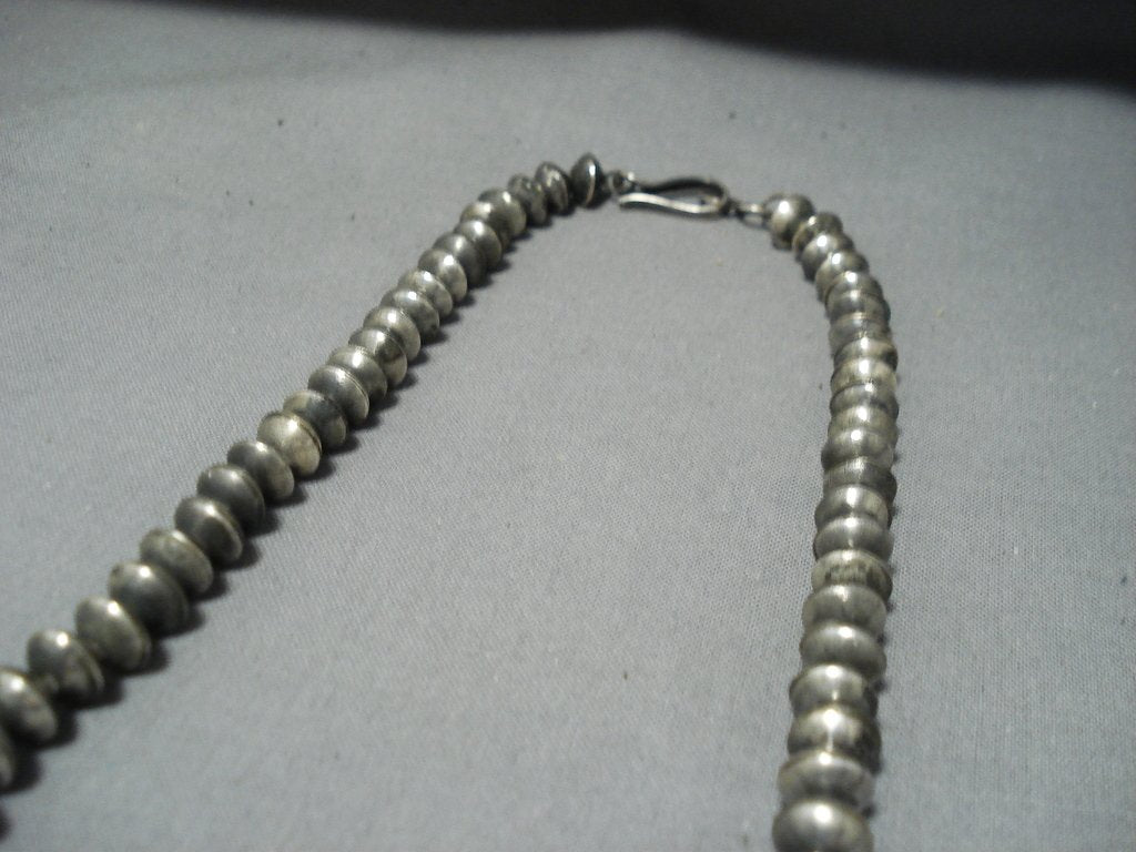 1940's Vintage Native American Jewelry Navajo Green Turquoise Sterling Silver Squash Blossom Necklace