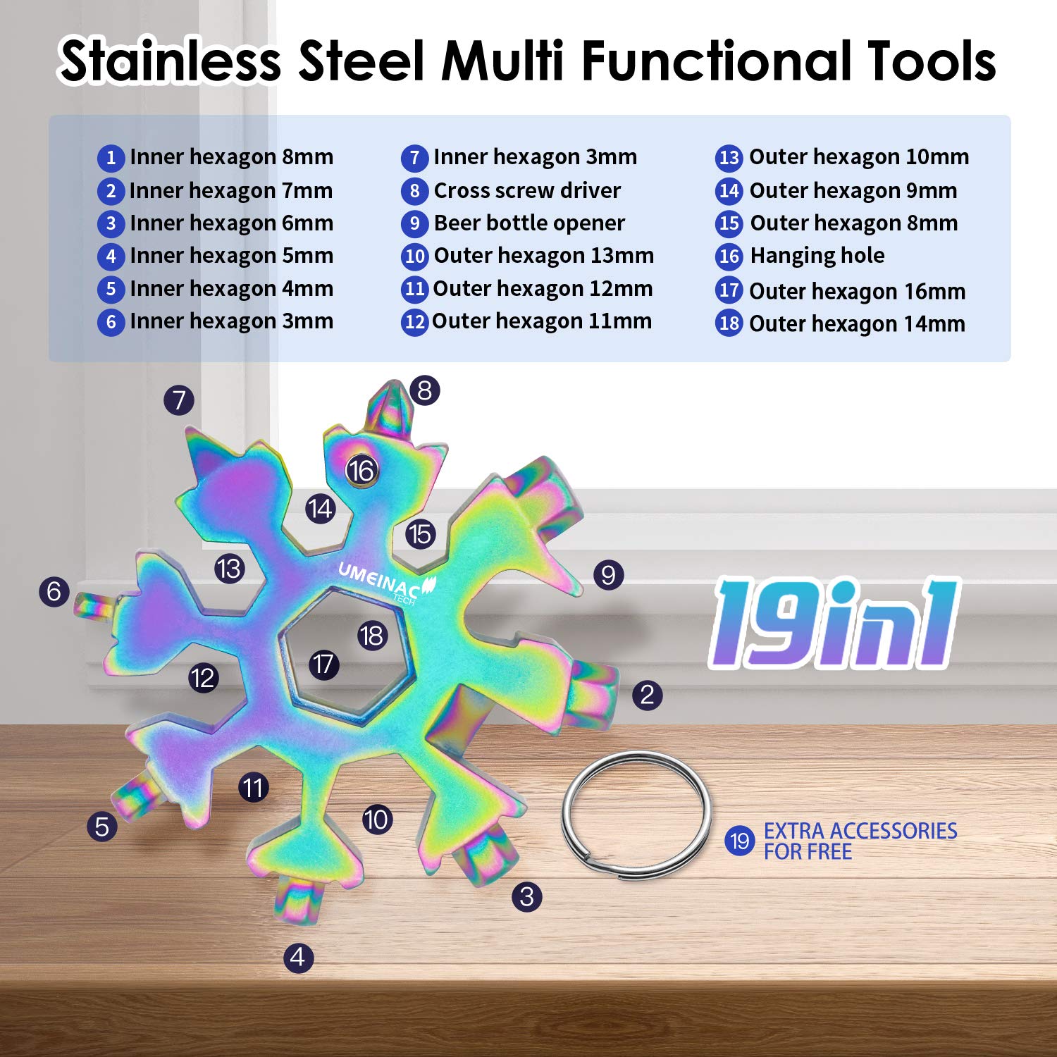19-in-1 Snowflake Multitool Keychain - Compact Multi-Tool with Wrench & Screwdriver - Perfect Outdoor Survival Gear & Gifts for Men - Great for Camping, Hiking, Emergency Kits & Everyday Carry