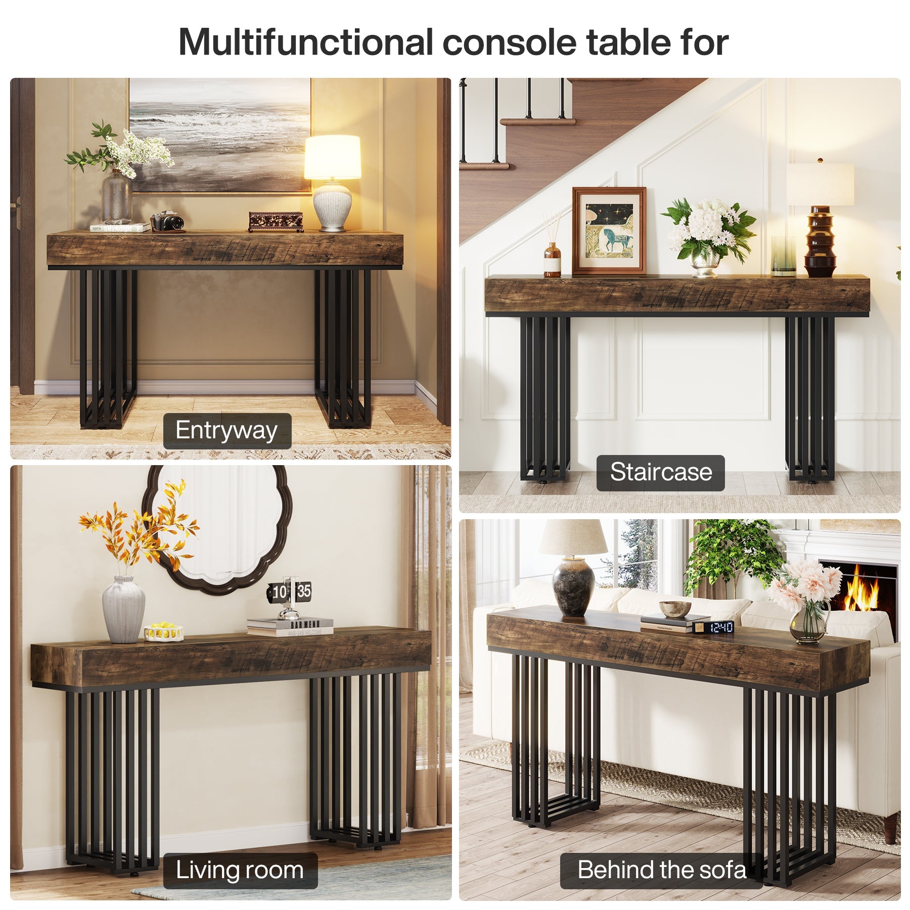 55 Inch Modern Console Table with Sturdy Metal Legs - Elegant Entryway Table for Hallway, Living Room & Bedroom Decor
