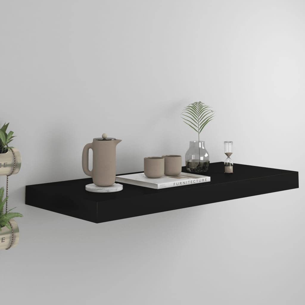 Modern Floating Wall Shelf Set - Black MDF Wall Mounted Display & Storage Shelves (23.6