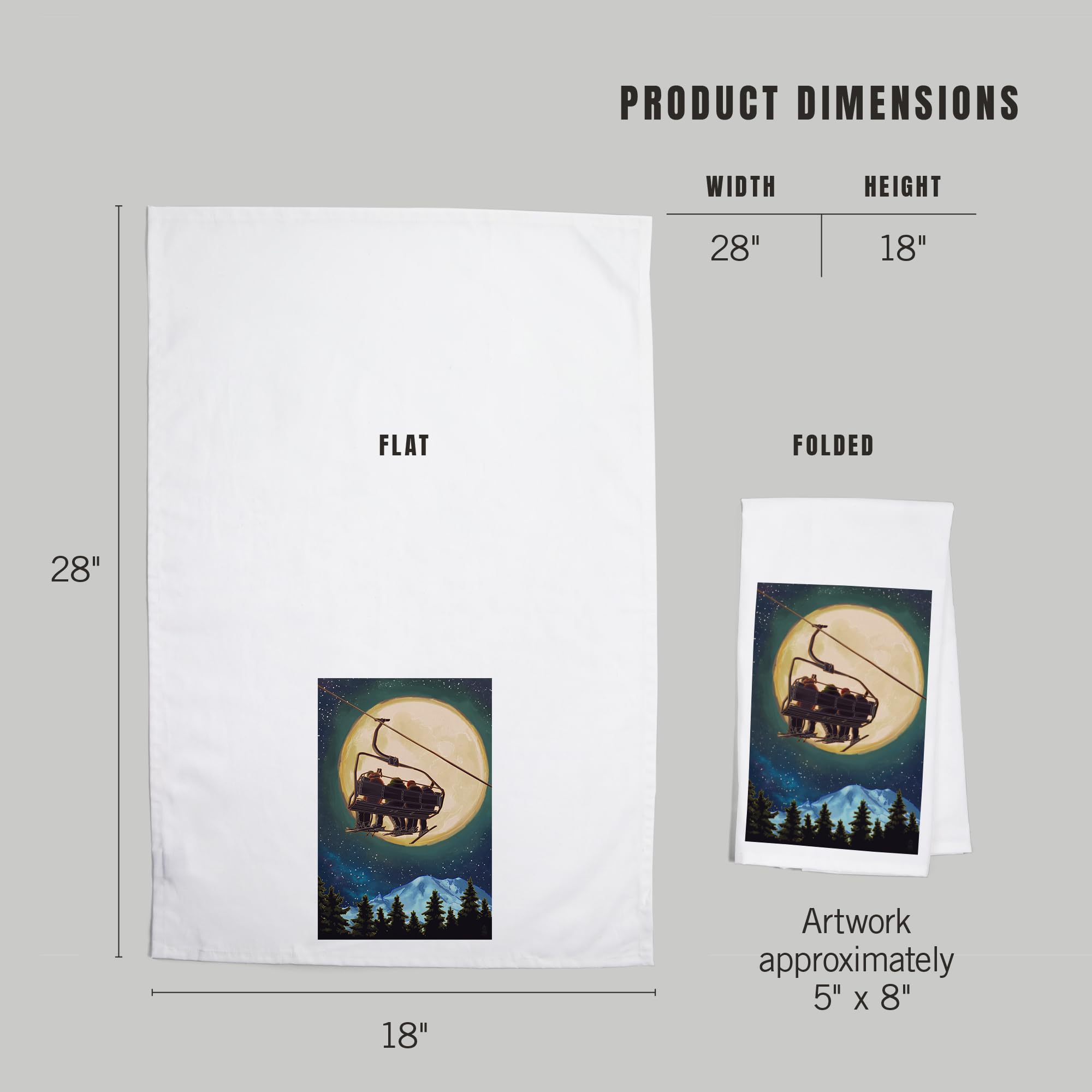 Lantern Press Ski Lift and Full Moon Cotton Tea Towel - 100% Soft Absorbent Kitchen Hand Towel, Decorative Home Dish Towel for Cooking, Drying Dishes & Cozy Cabin Decor