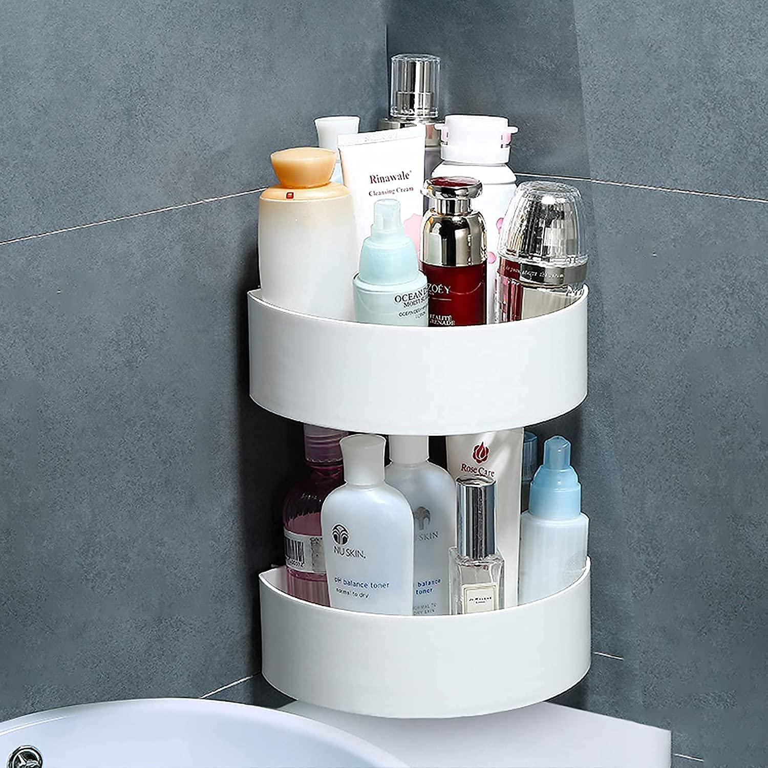 Triangle Corner Storage Organizer - Adhesive Shower Caddy Wall Mount Shelf for Bathroom & Kitchen - No Drilling Required - Space Saving Bathroom Shelves & Shower Organizer (1Pcs, White) - Perfect for Small Bathrooms, Showers & Kitchen Corners