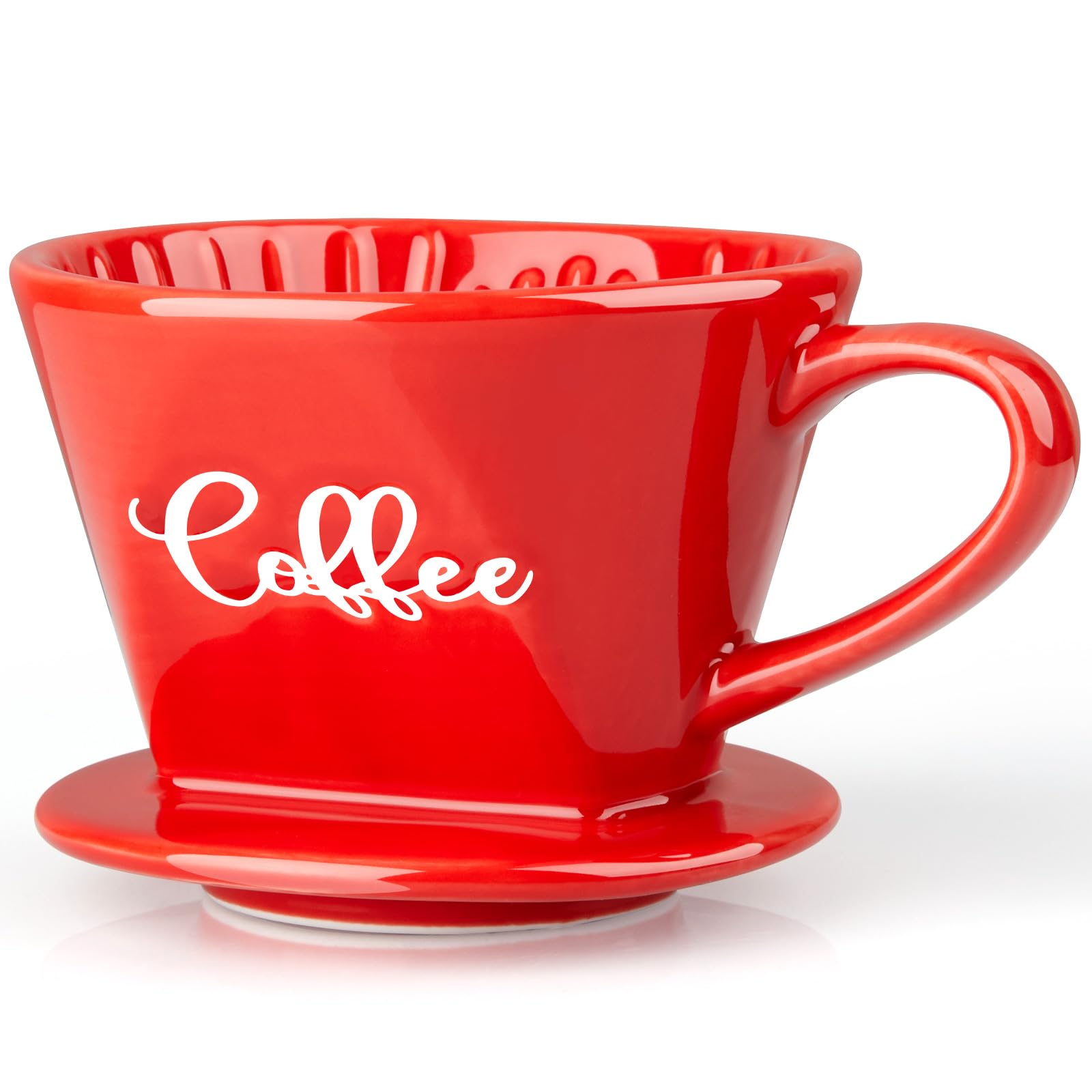 Premium Ceramic Pour Over Coffee Maker - Manual Slow Brew Dripper for Single Cup Coffee, Ideal for Home, Cafe & Coffee Bar - Stylish Red Kitchen Decor & Accessories
