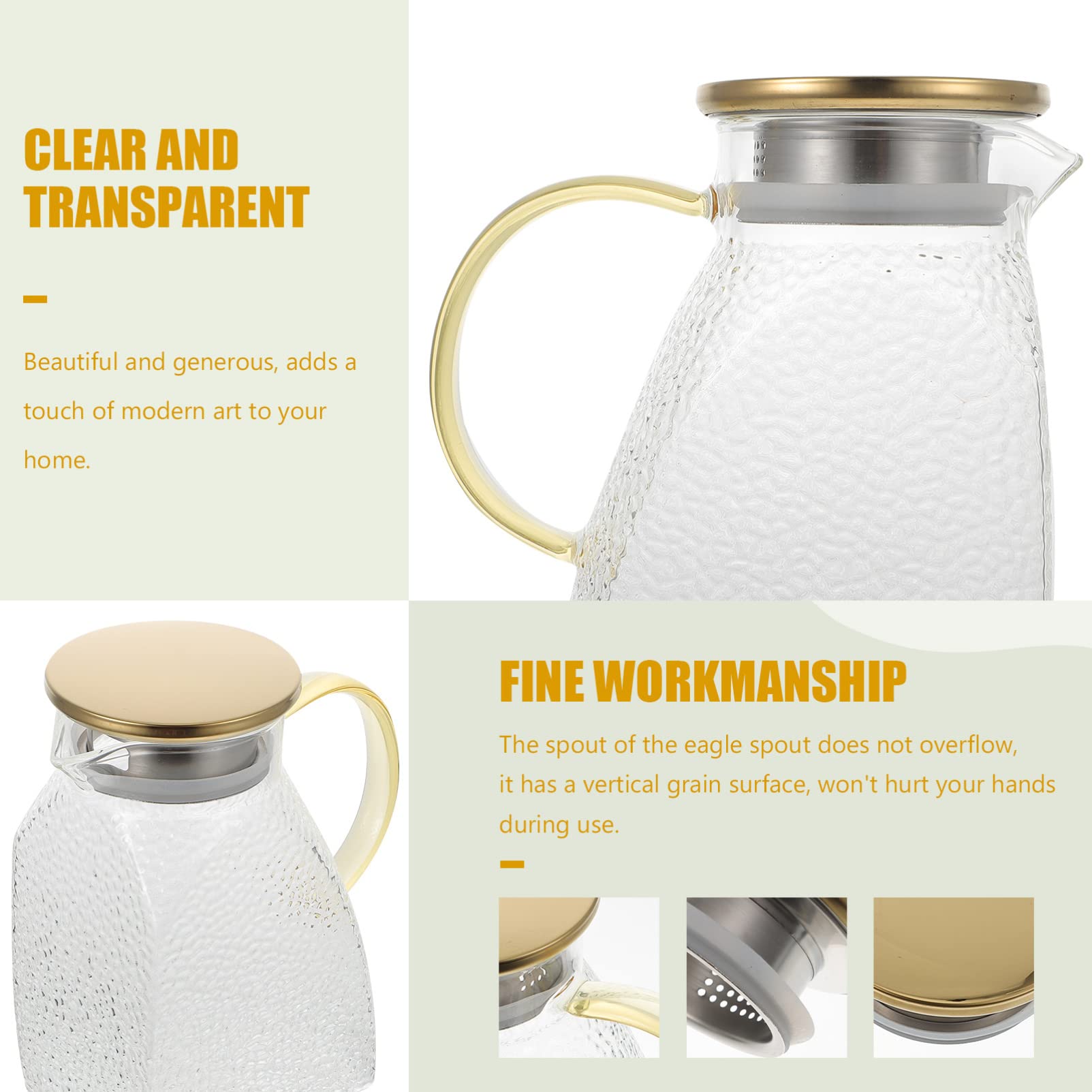Premium Hemoton Glass Cold Water Jug - 1PC Transparent Glass Teapot, Juice Water Pot, Stainless Steel Flower Teapot | Perfect for Iced Tea, Summer Drinks & Home Decor