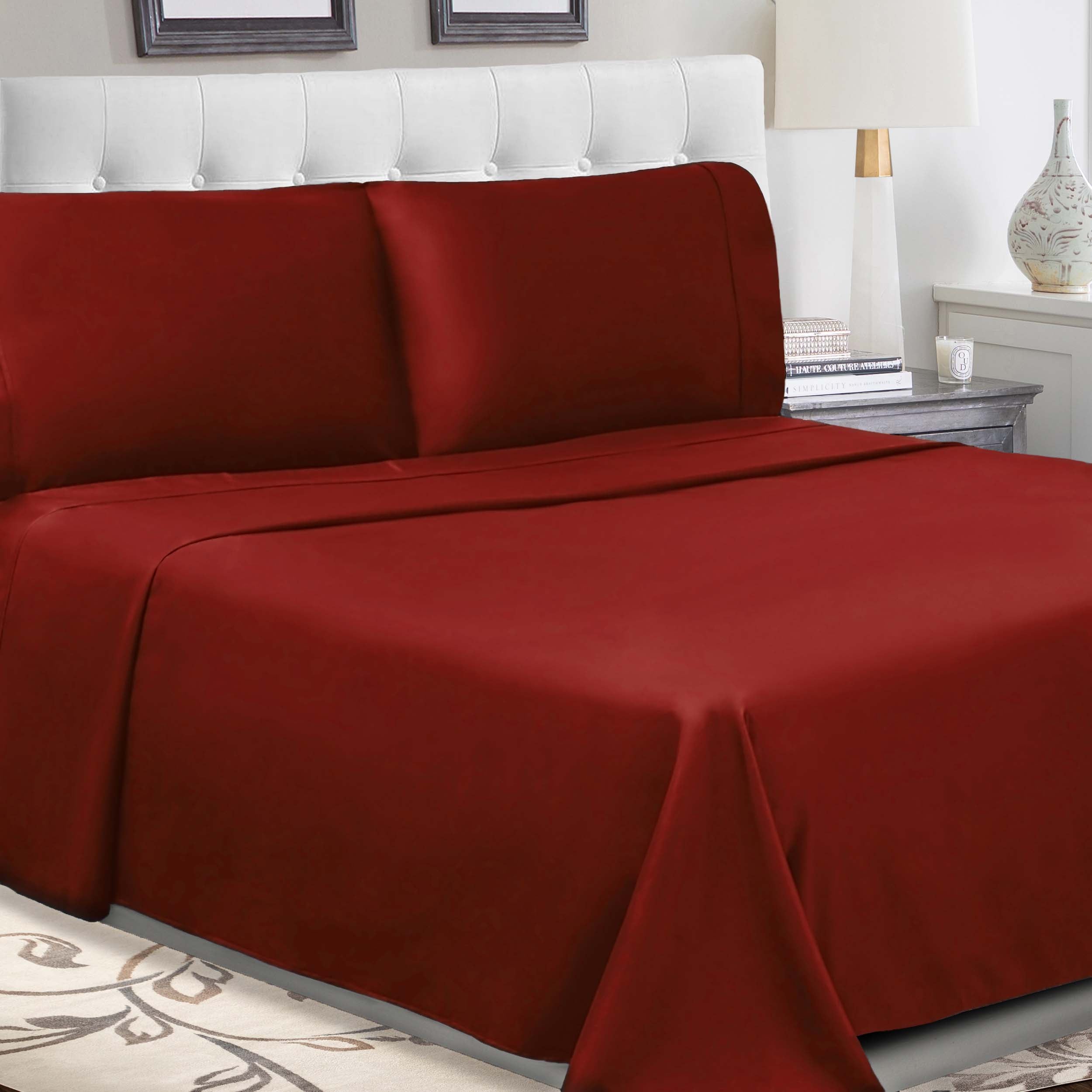 300 Thread Count Cotton Percale Solid Deep Pocket Bed Sheet Set - Queen Size, Soft & Breathable Luxury Sheets for Comfortable Sleep - Perfect for Master Bedroom, Guest Room or Vacation Home